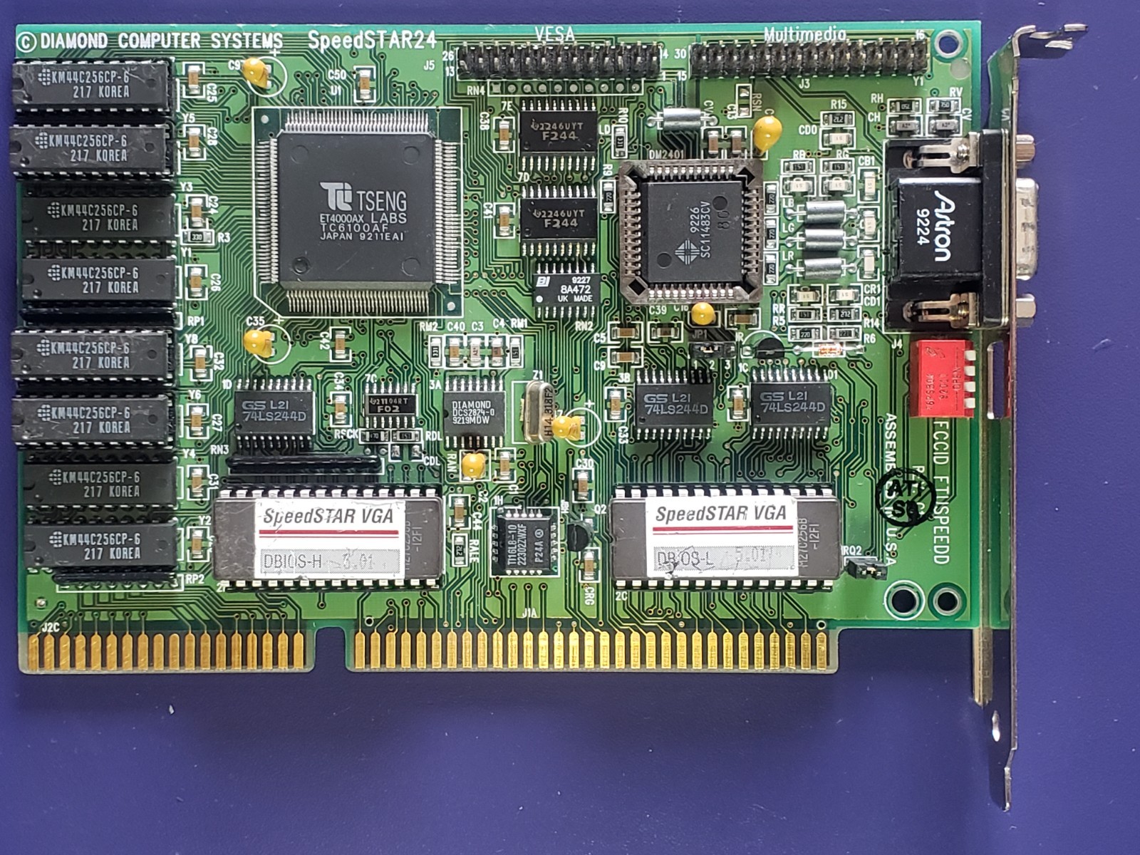 ISA Video Card, Tseng Labs ET4000AX, 1MB (Diamond SpeedSTAR24) Vintage, Working