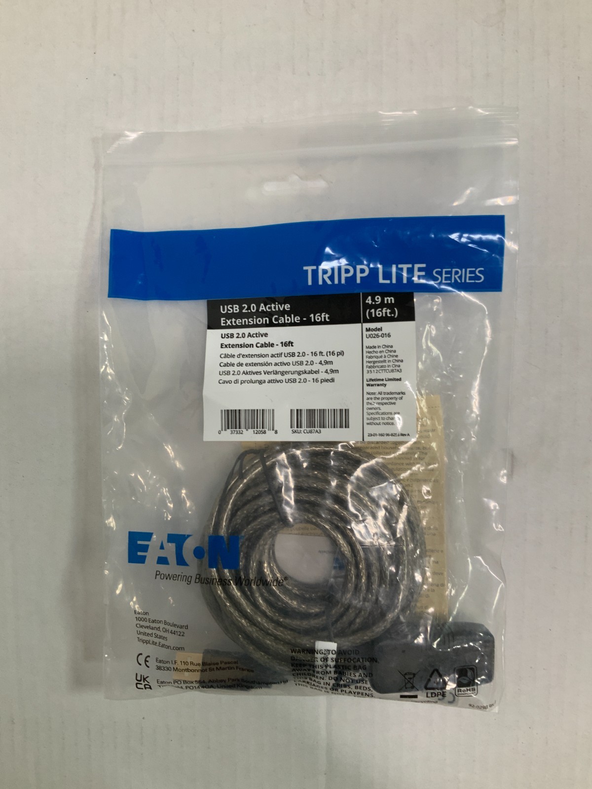 Tripp-Lite U026-016 USB 2.0 Hi-Speed Active Extension Cable (A M/F), 16-ft. New