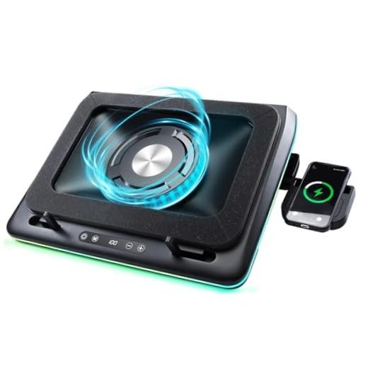 Compressed Air Laptop Cooling Pad with Wireless Charging - RGB Laptop Cooler