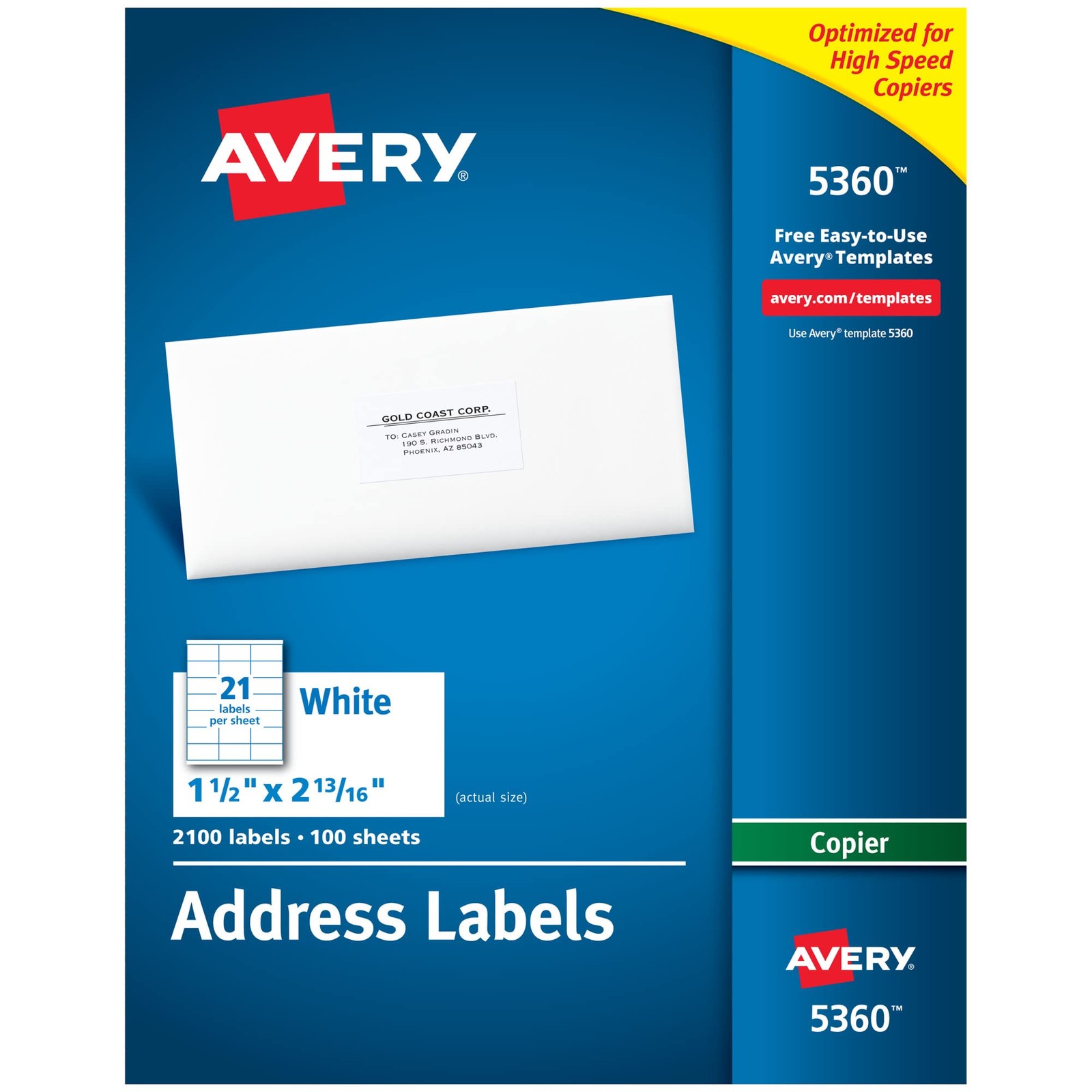 Address Labels 1 x 2-13/16 Copier 5 Pack Avery 5360 Copiers Packs