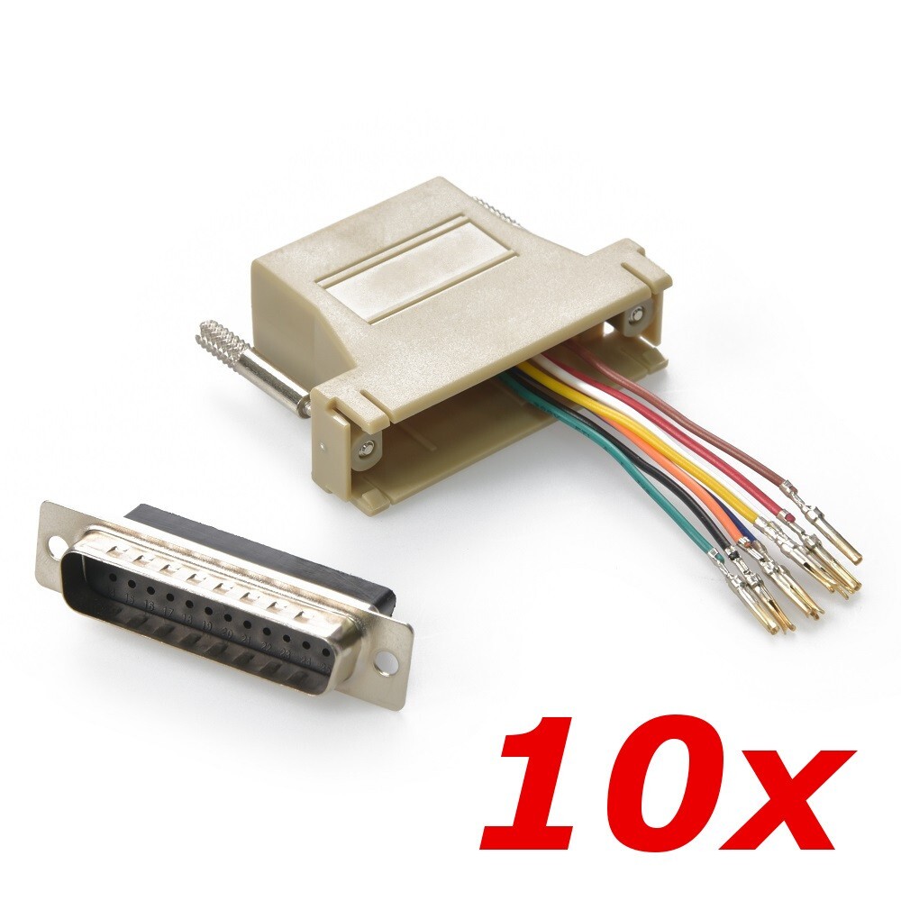 10 Pack - DB25 25-Pin Serial D-SUB Male to RJ45 Female 8P8C Adapter Connector