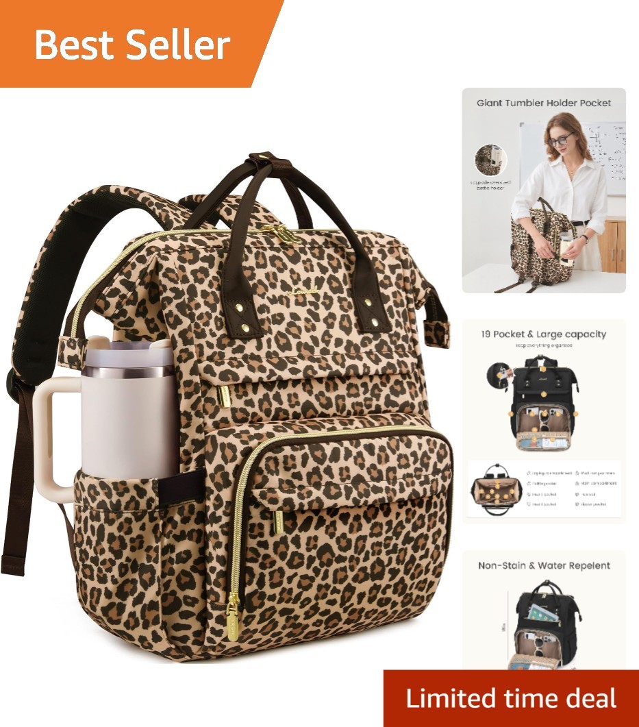 TSA Approved Leopard Print Travel Backpack with Padded Straps & Large Storage
