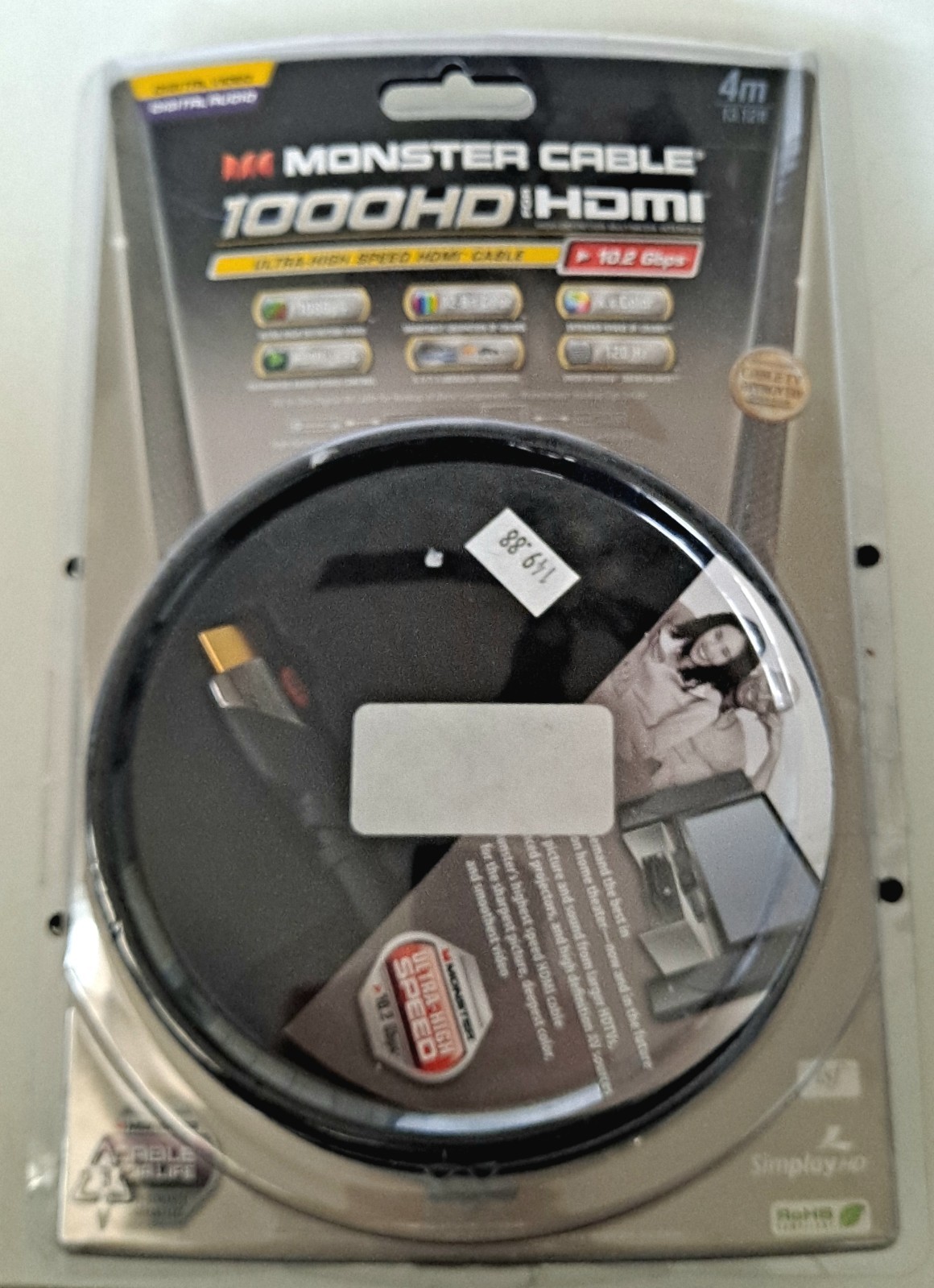 Monster Cable 1000HD Ultimate High Speed HDMI Cable - 4m/13.12 Ft -10.2 Gbps
