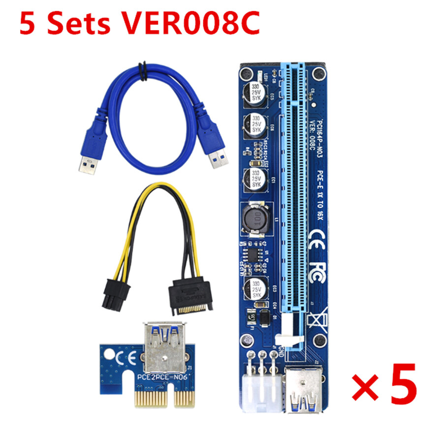 5Pcs 60Cm 008C Pci-E Riser Card Pcie 1X To 16X Usb 3.0 Data Cable Graphics Mini