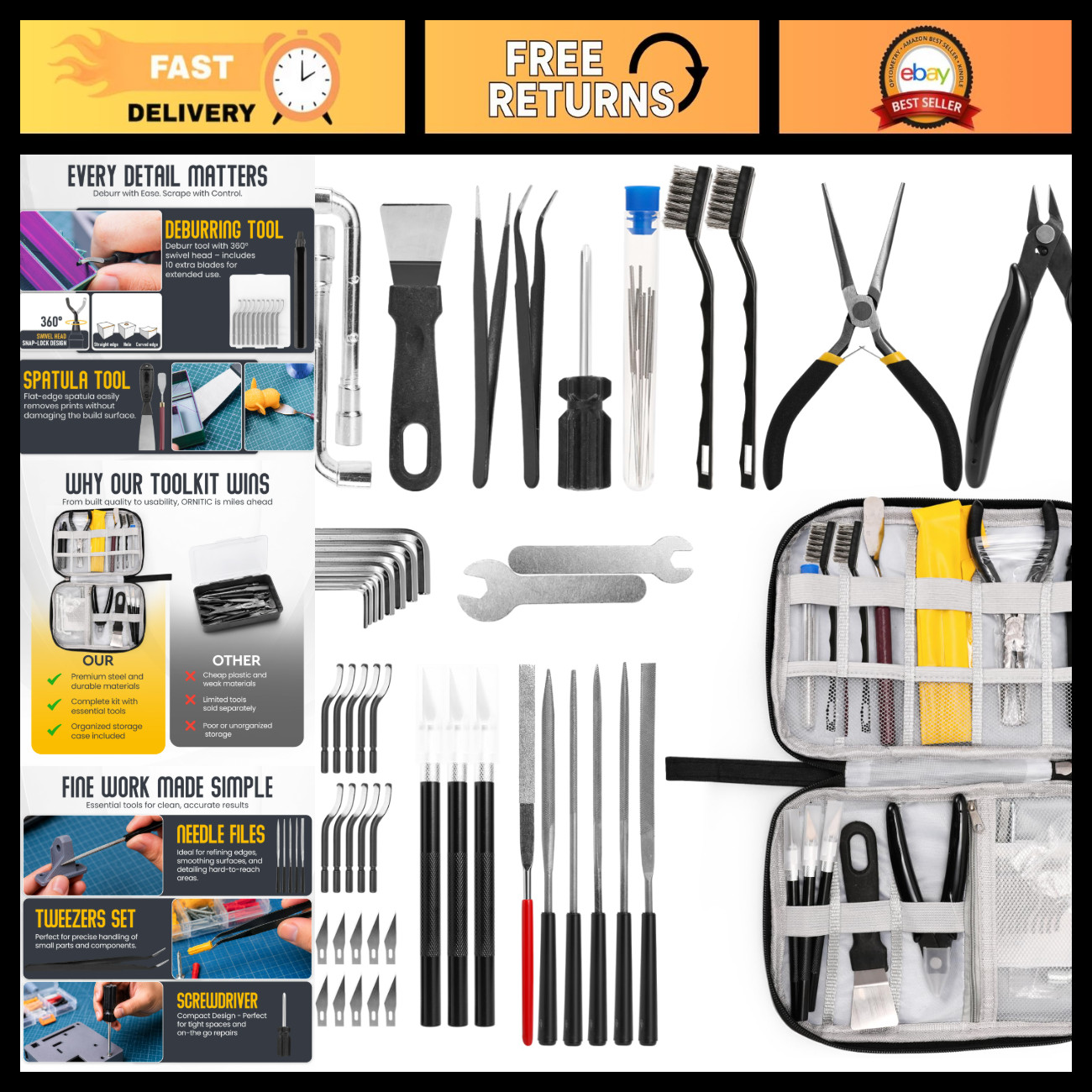 64 Pcs 3D Printing Tool Kit - Nozzle Cleaning, Scraper, Cutter, Deburring Tools