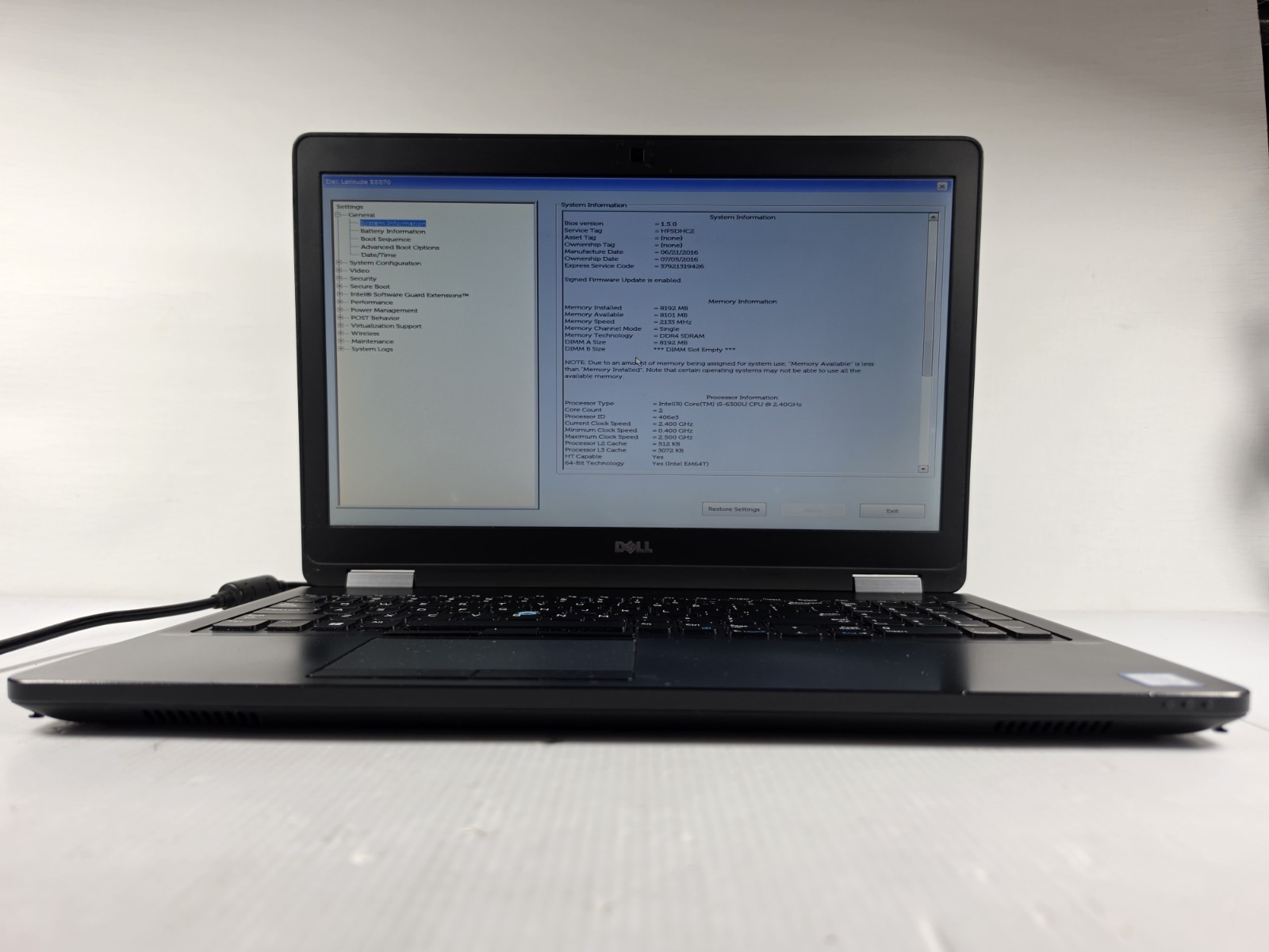 DELL LATITUDE E5570 15.6" INTEL CORE I5-6300U 8GB Ram No SSD/BATTERY 