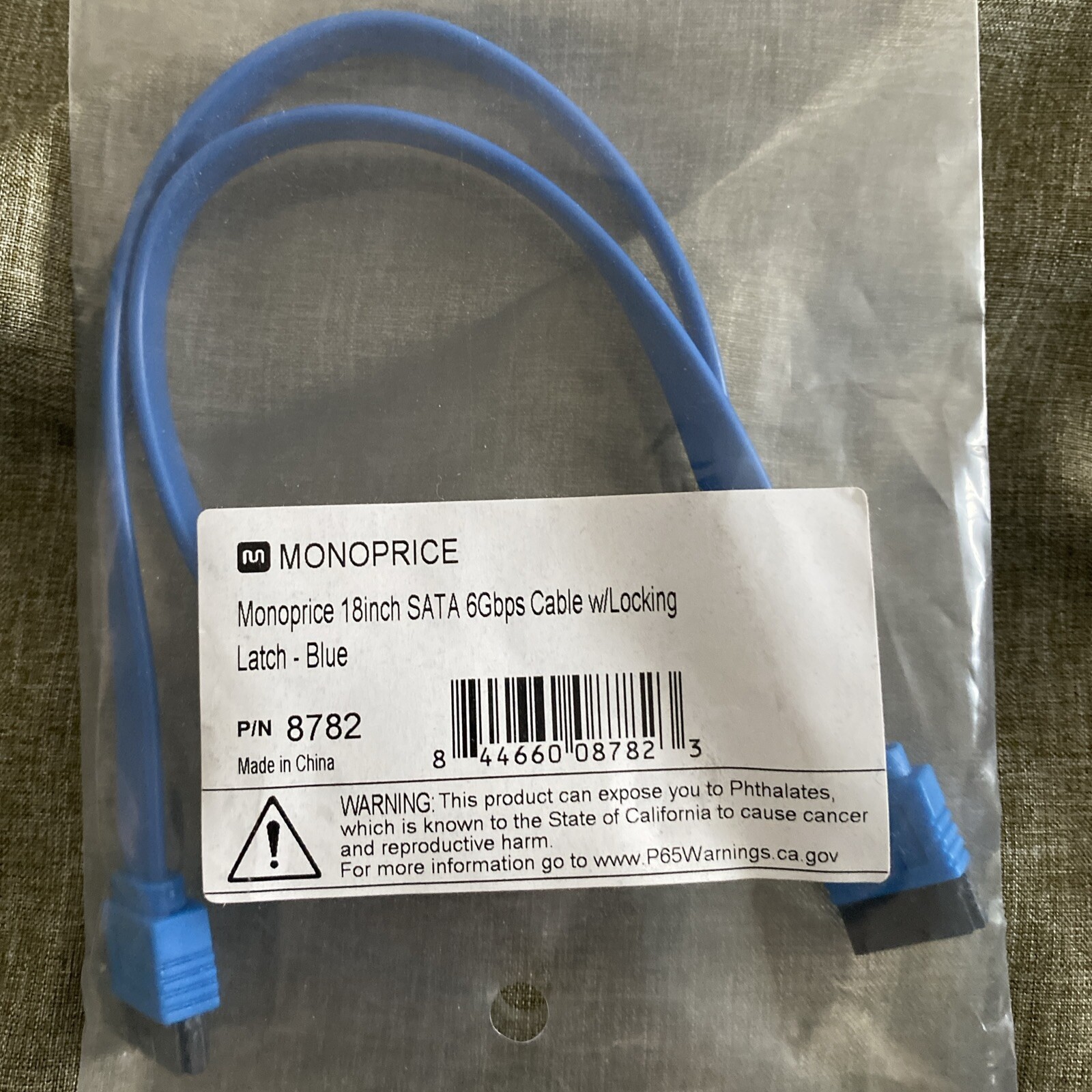 Monoprice 108782 18-Inch SATA 6Gbps Cable with Locking Latch, Blue