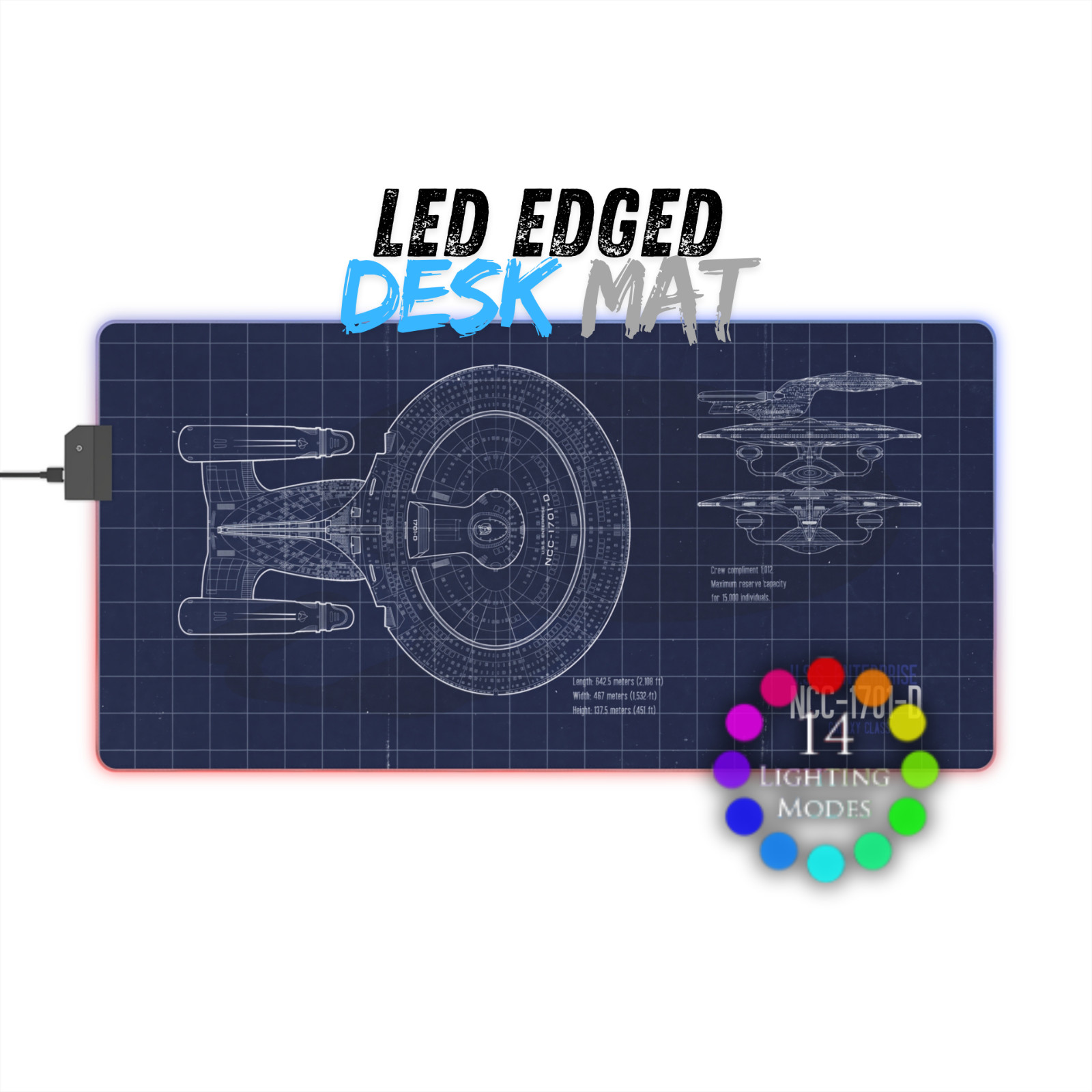 LED Desk Mat: USS Enterprise refit, Star Trek blueprint mousepad model display