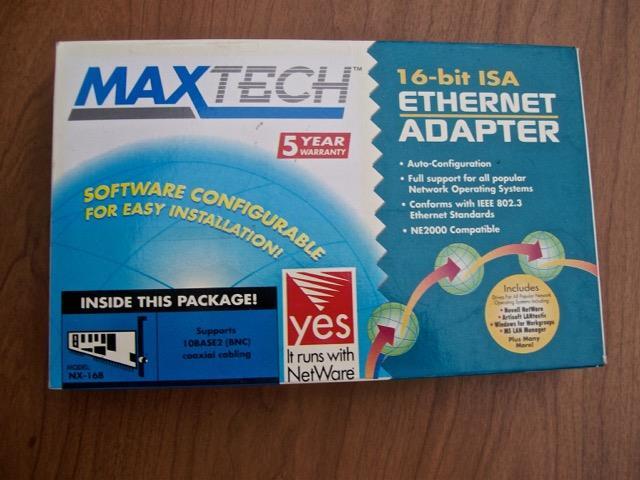MAXTECH 16-BIT ISA ETHERNET ADAPTER MODEL NX-16B NIB