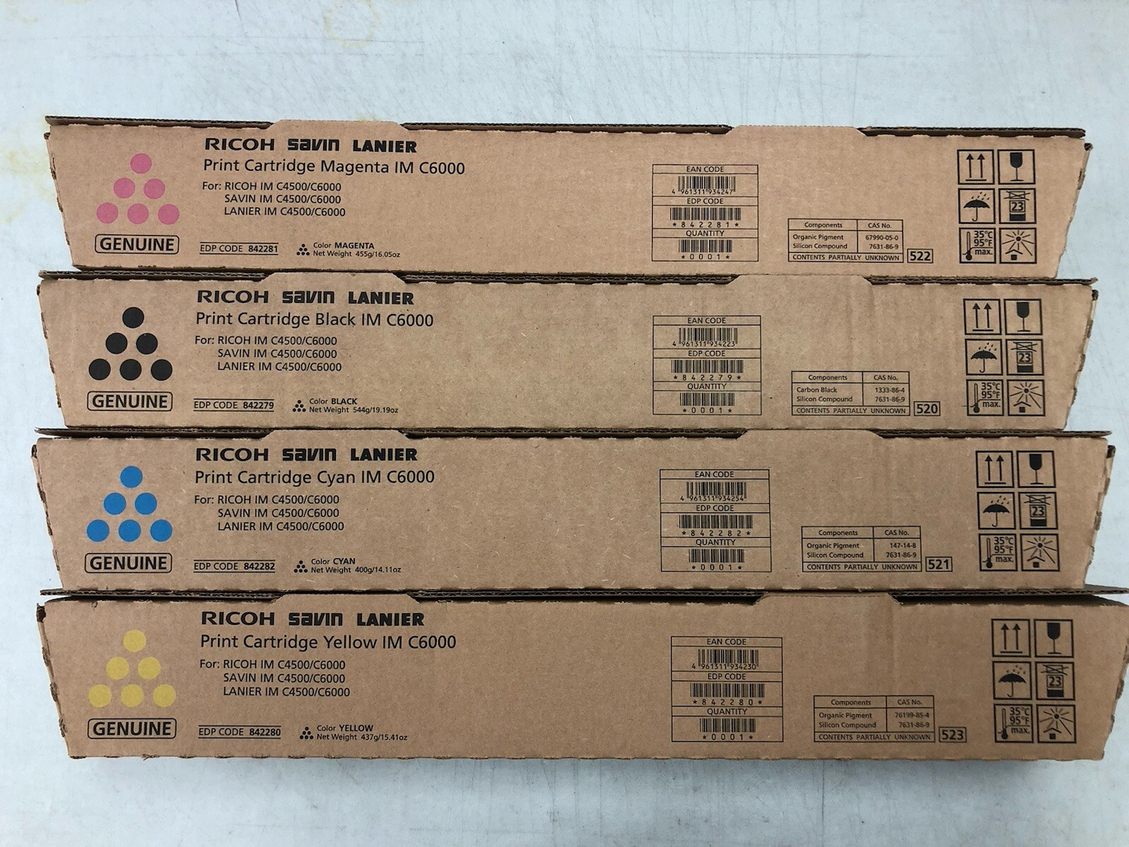 4 NEW Ricoh BCYM Print Cartridges for C6000 C4500 842279 842280 842281 842282