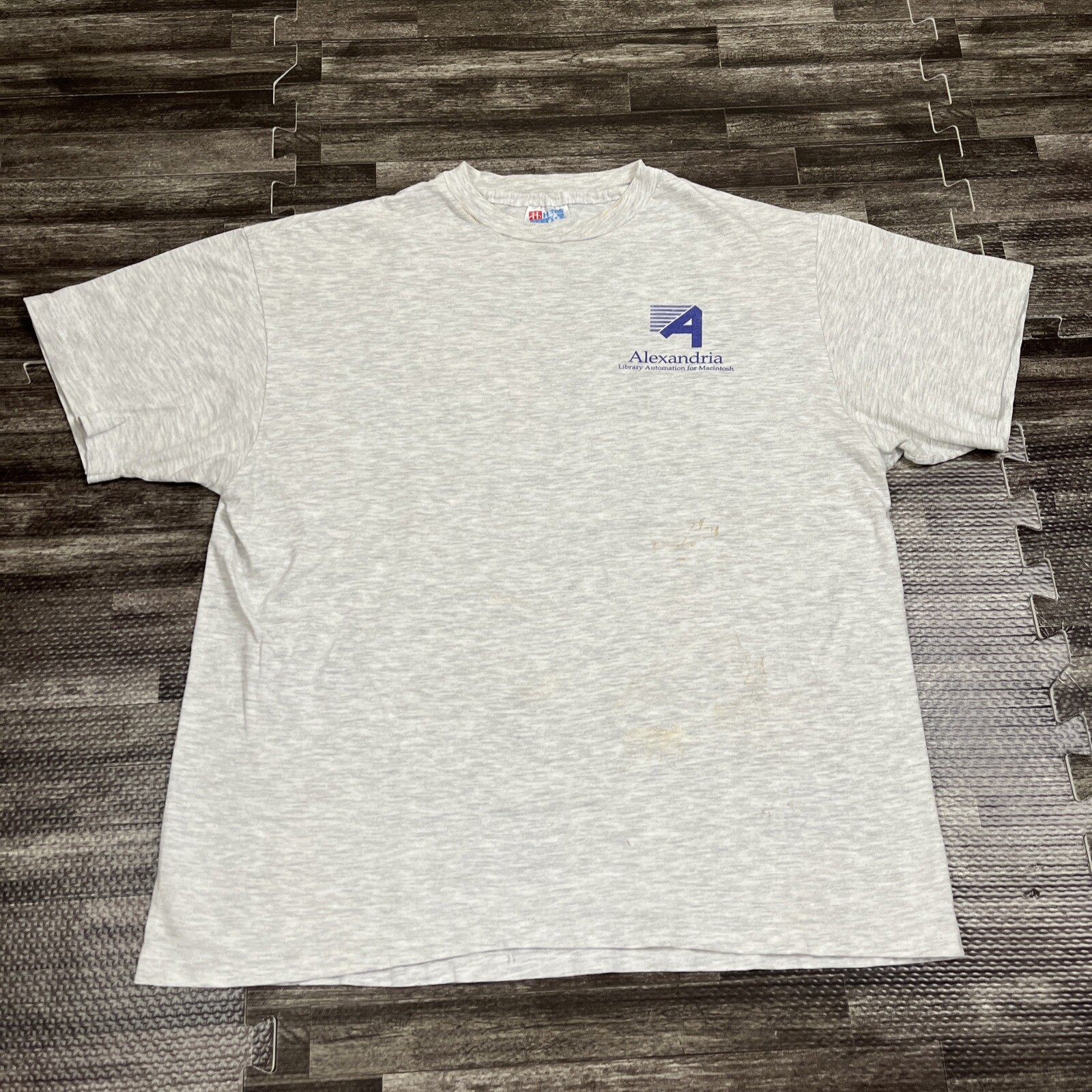 Vintage 90s Macintosh Alexandria Library Automation Software Tshirt Grey L VTG