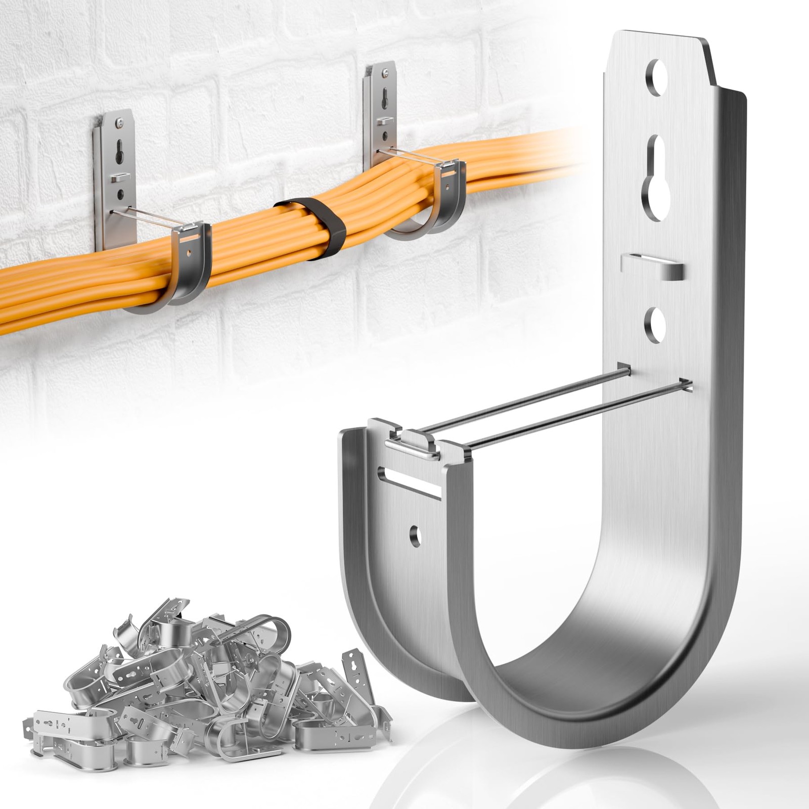 50 PCS 2 Inch Galvanized Steel Wall Mount J Hook Cable Management Wire Clip