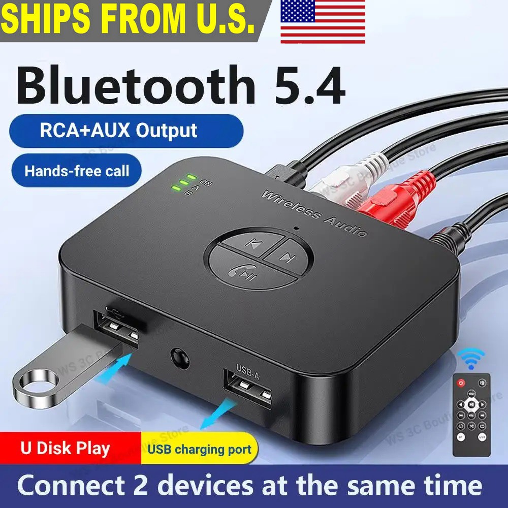 3-IN-1 Bluetooth Receiver & Transmitter Wireless RCA to 3.5mm Aux Audio Adapter