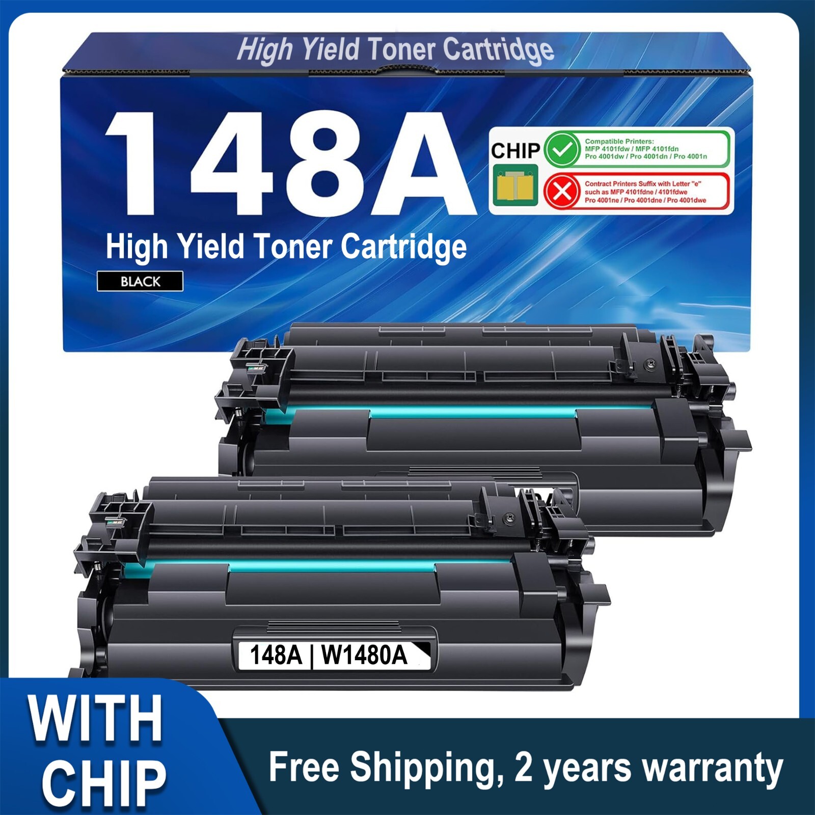 FADSOON® 2PK W1480A 148A Toner with Chip for HP Pro MFP 4101fdw 4101fdn,4001n