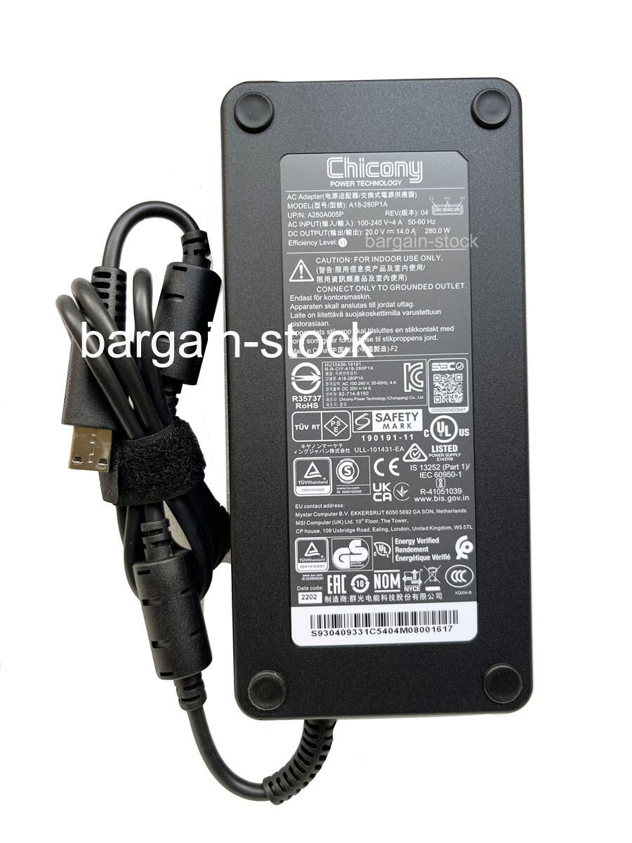 Original 20V 280W AC Adapter Charger For MSI Vector GP76 12UGSO 12UHO A18-280P1A