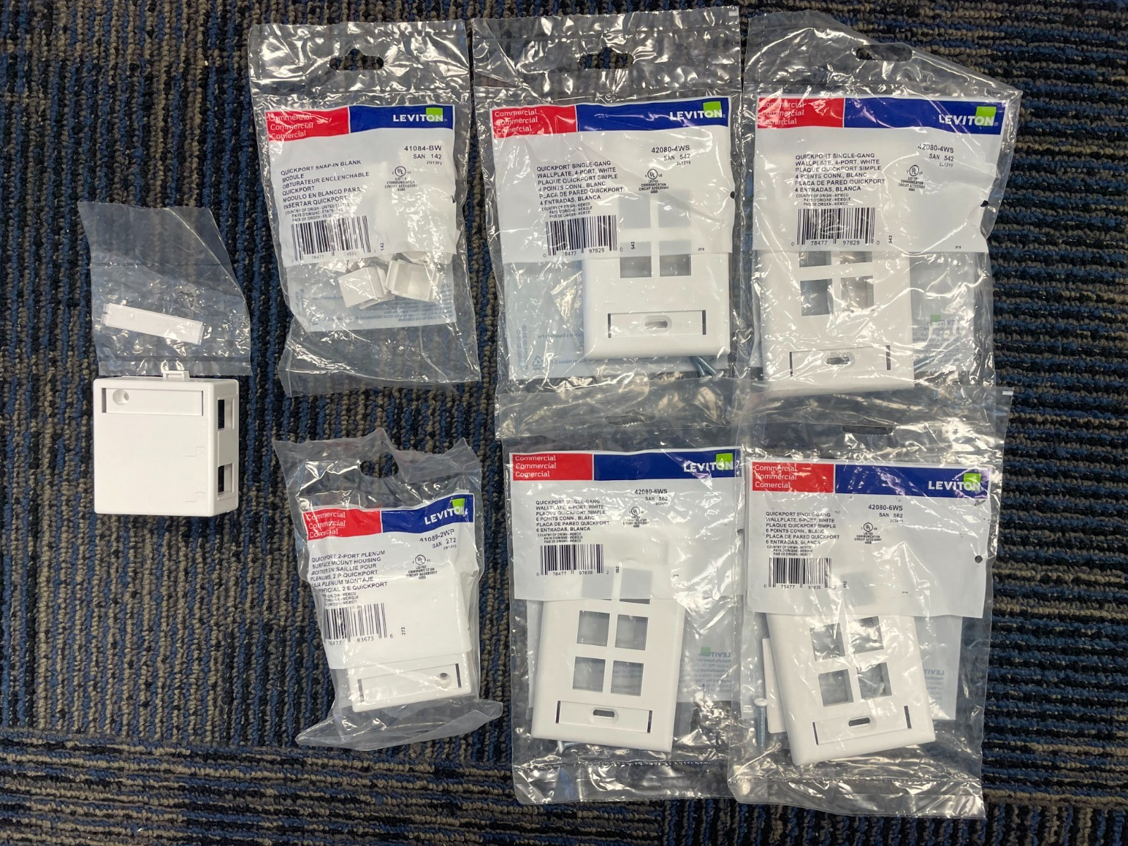 Leviton QuickPort Lot - 2 Surface Mount Boxes, 2 4-Port Plates, 2 6-Port Plates