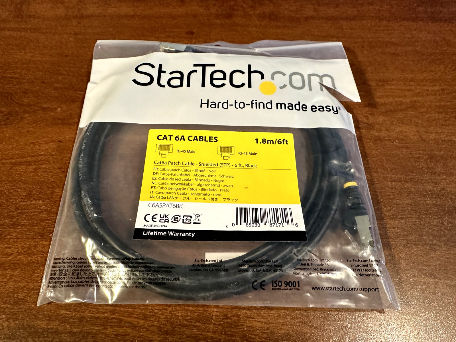 StarTech.com C6ASPAT6BK 6 ft. Cat 6A Black Shielded Network Ethernet Cable