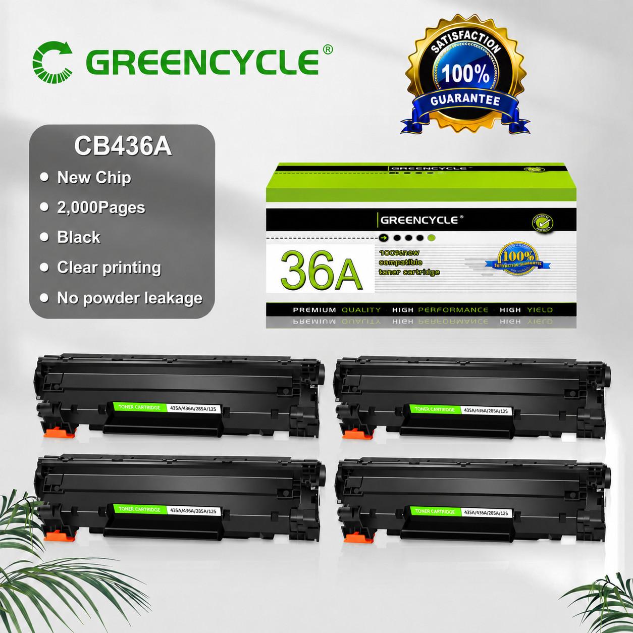 CB436A 36A Toner 4PK Compatible with HP LaserJet P1505 P1505n M1120 M1522nf