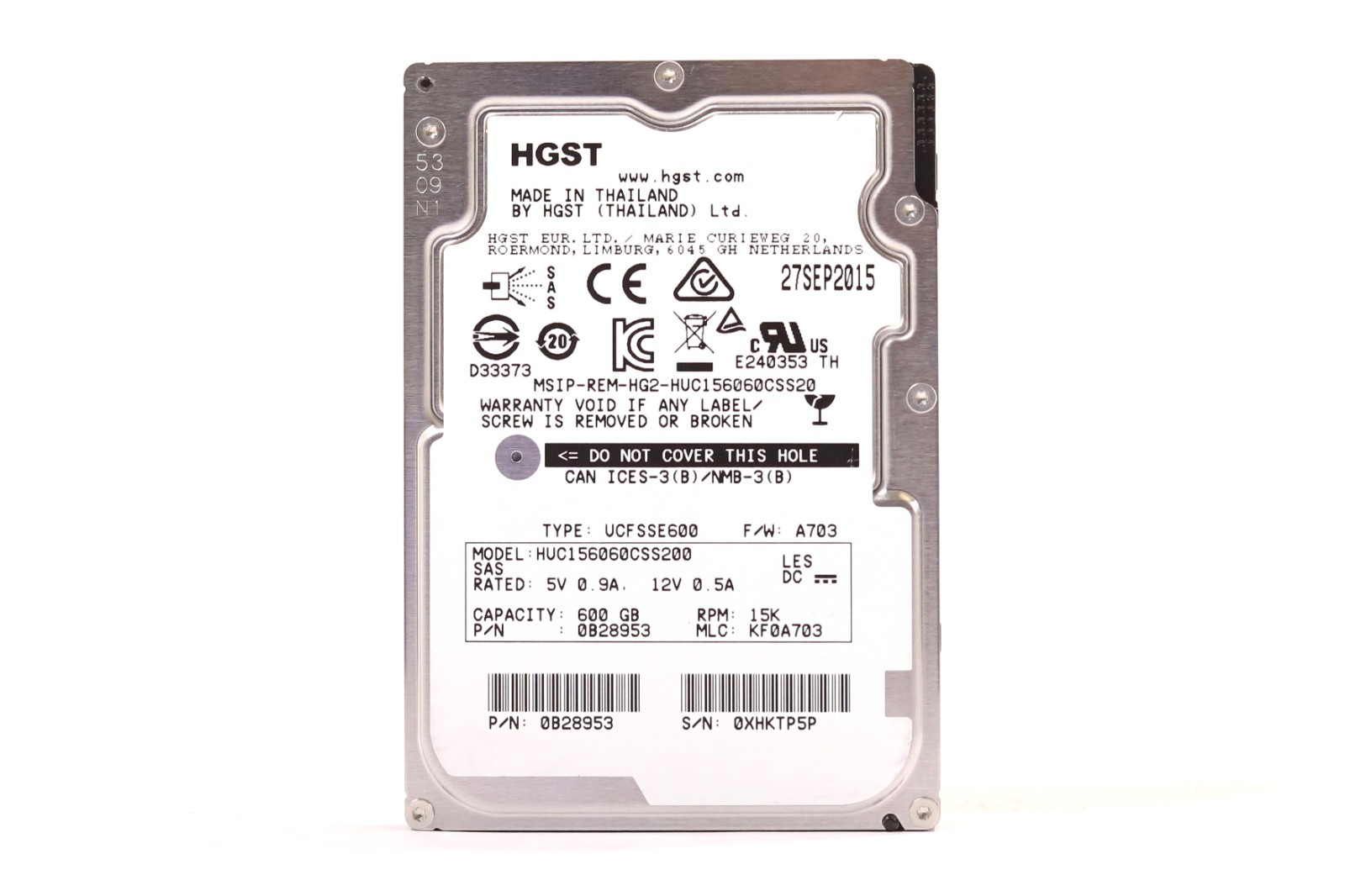 HGST HUC156060CSS200 600GB 2.5" 12Gb/s 15K RPM SAS Drive P/N: 0B28953 Tested