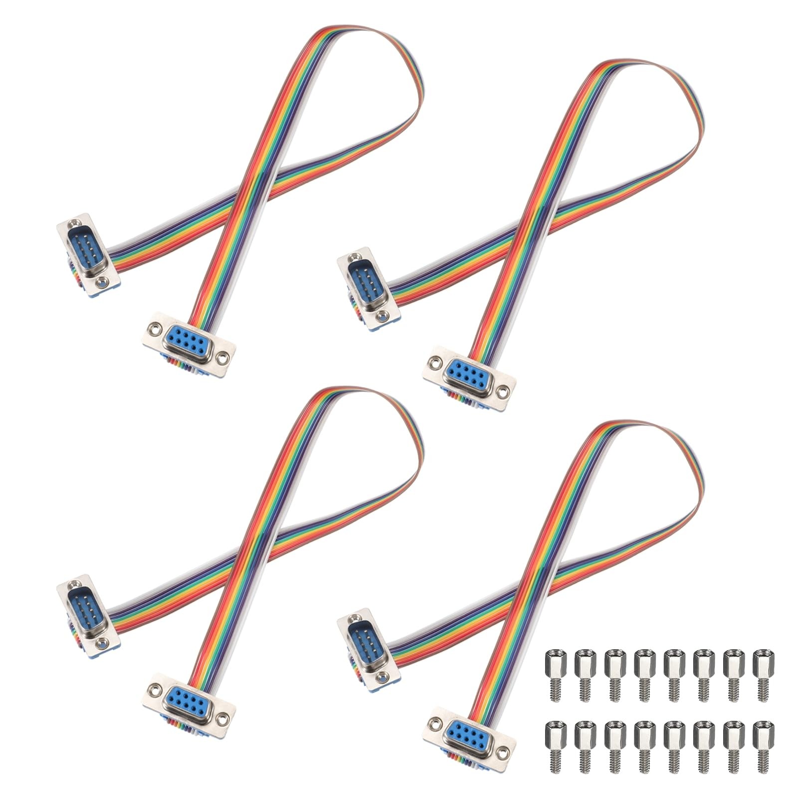 MECCANIXITY 4 Pcs IDC Rainbow Wire Flat Ribbon Cable DB9 Male to 11.8 Inch