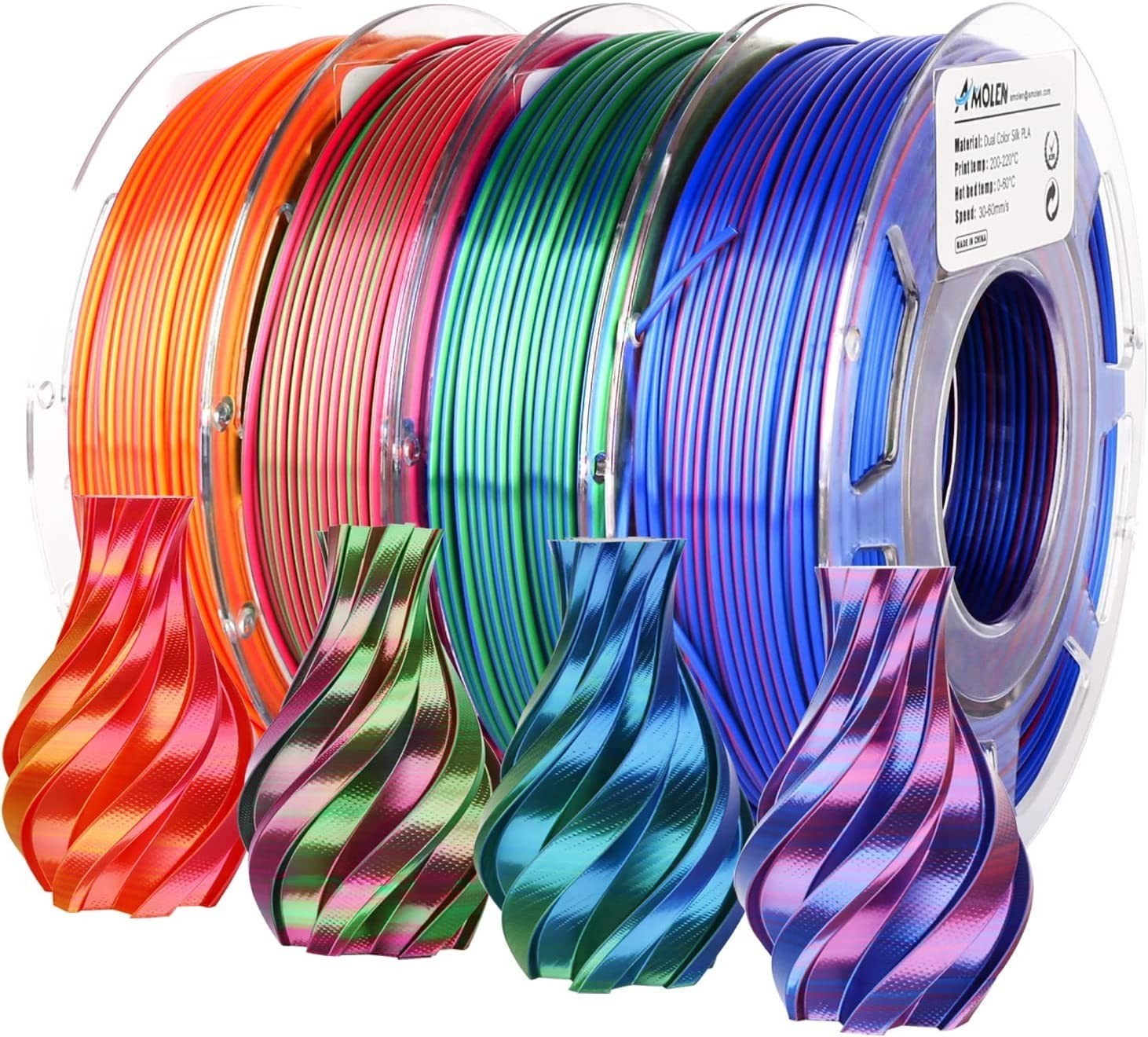 AMOLEN 3D Printer Filament Bundle, PLA Filament 1.75Mm, Dual Color Filament, Sil