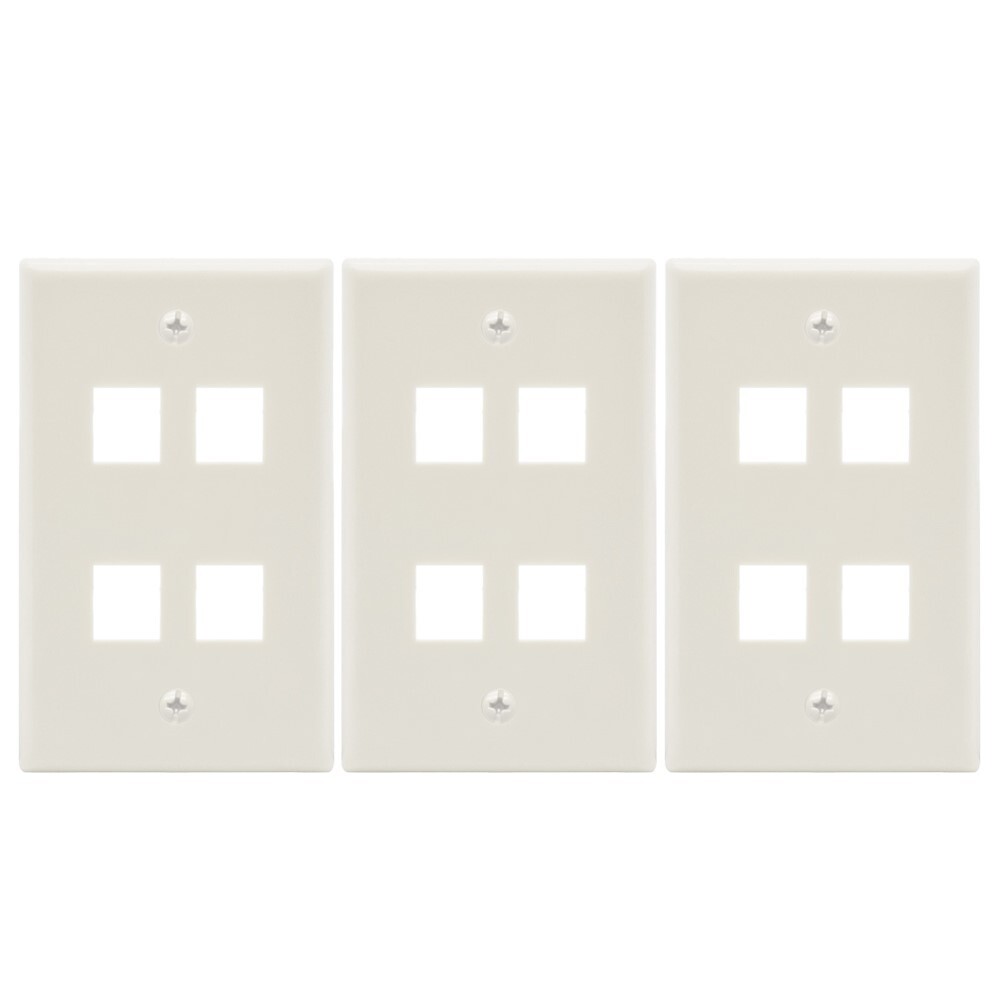 3pcs 4 Port 1 Gang Wall Plate Keystone Jack Insert Decora Smooth Faceplate White