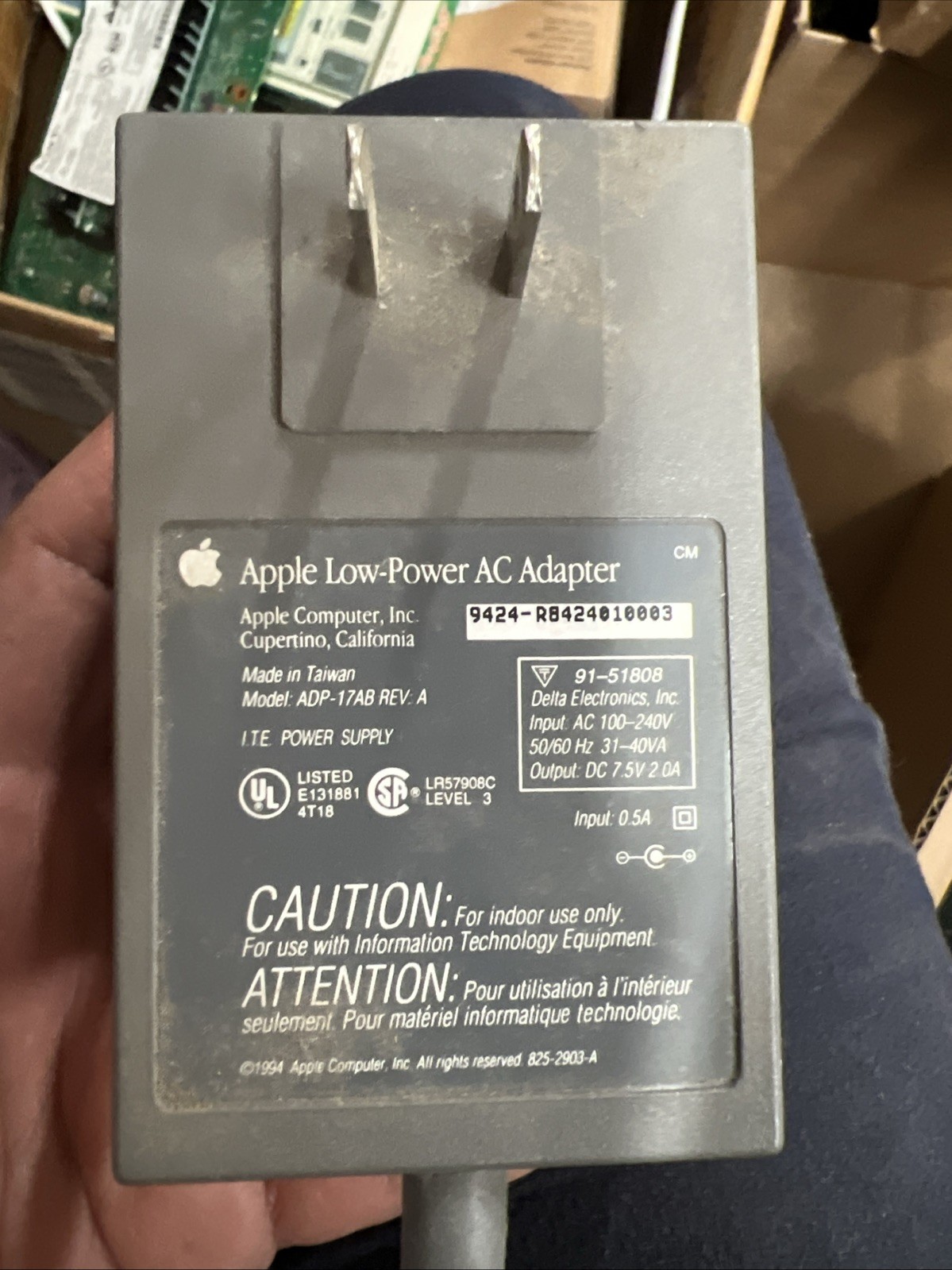 Vintage Apple Computer AC Adapter Low-Power Model ADP-17AB Power Supply