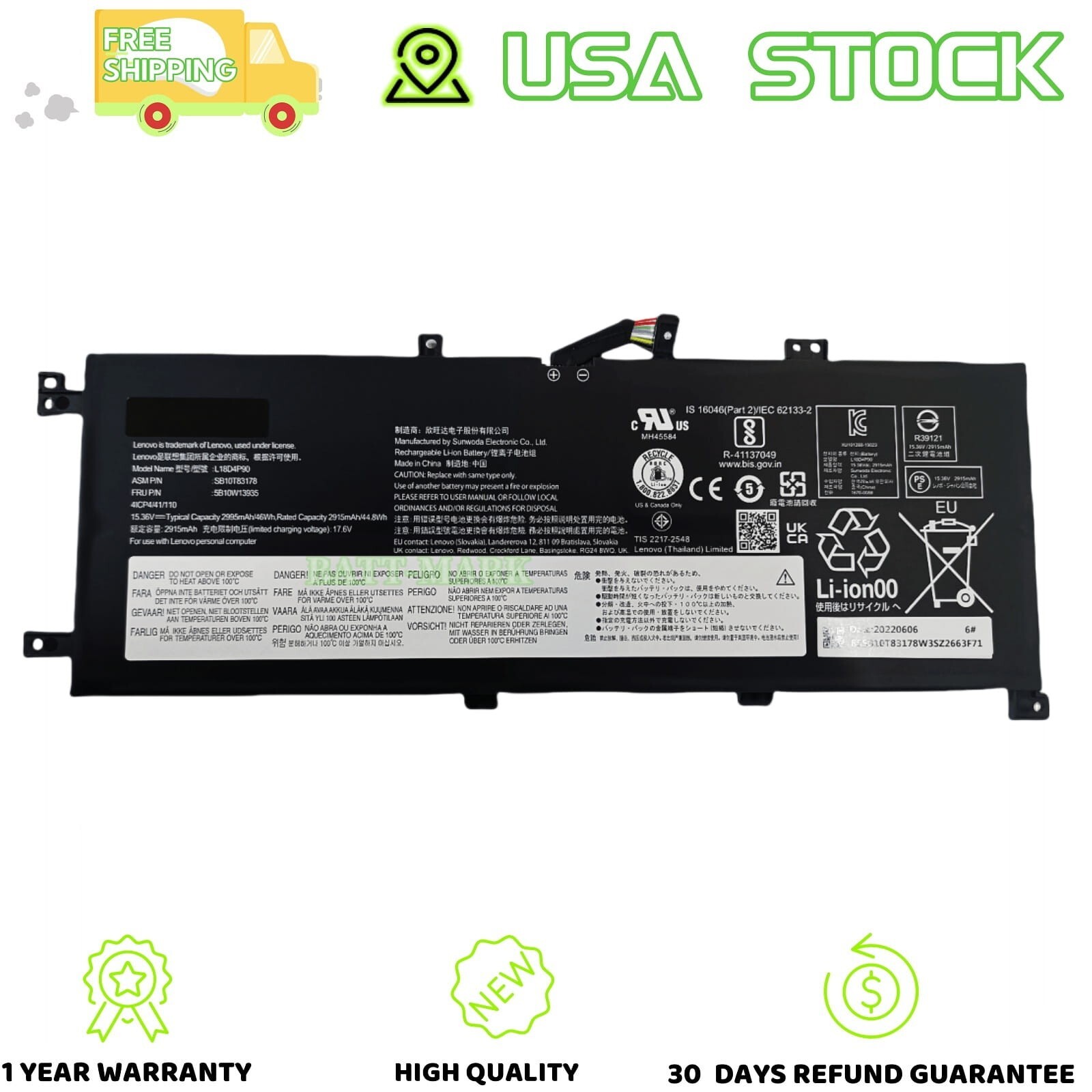 Genuine New L18D4P90 Battery for Lenovo ThinkPad L13 Yoga 1st Gen Series
