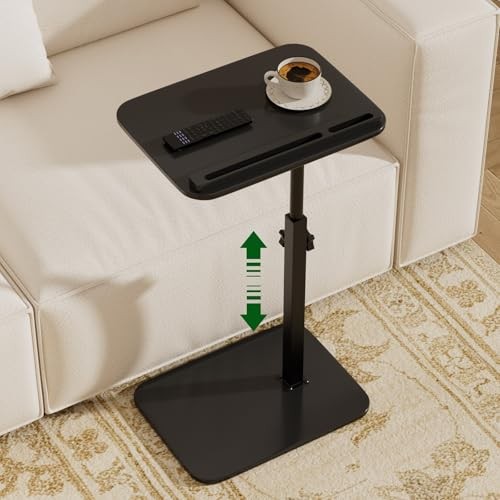 Sofa Side Tray Table for Couch - Set of Adjustable Height 360° Swivel C 2 Black