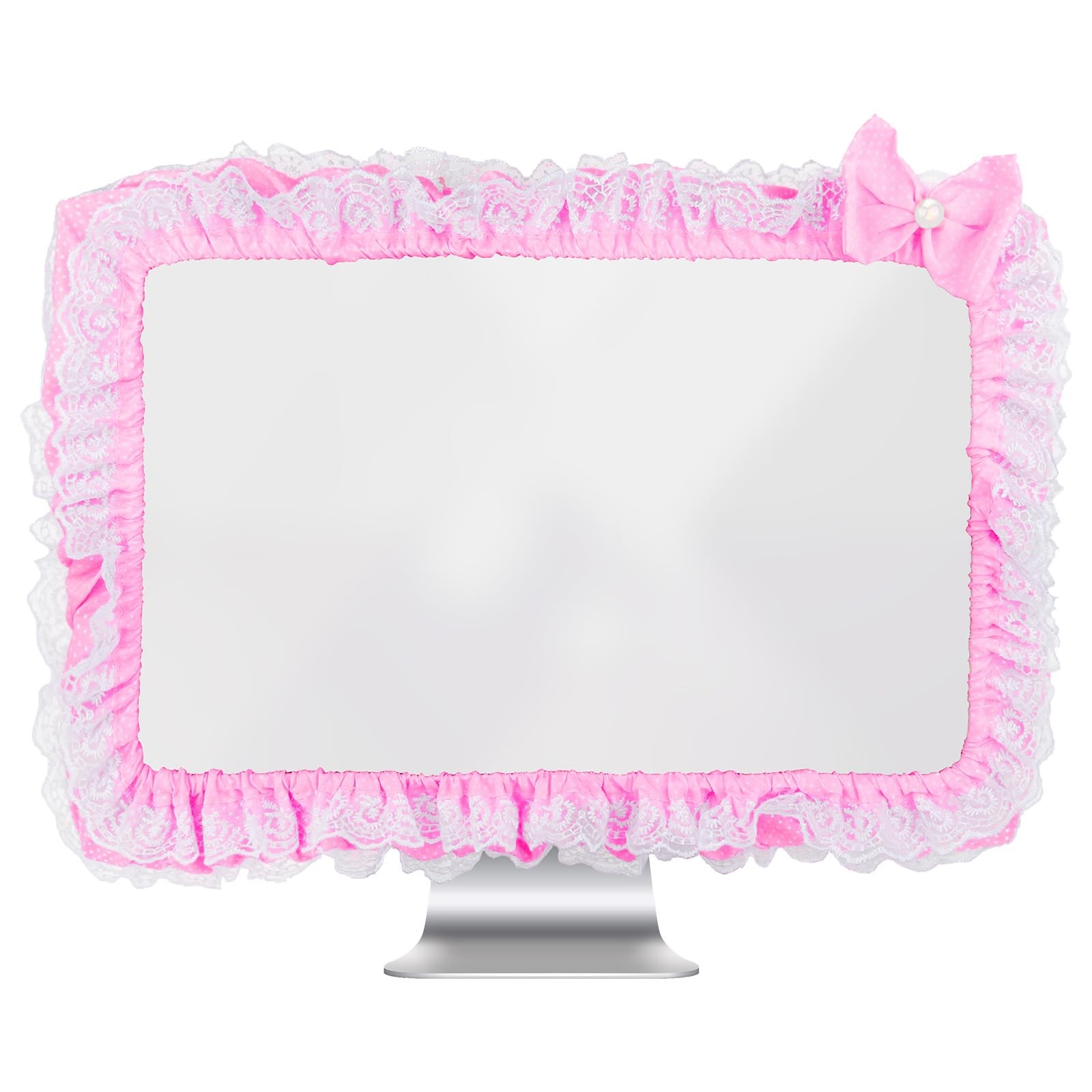 Cute Pink Lace 23"-27" Computer Monitor Screen Dust Cover & White Dot
