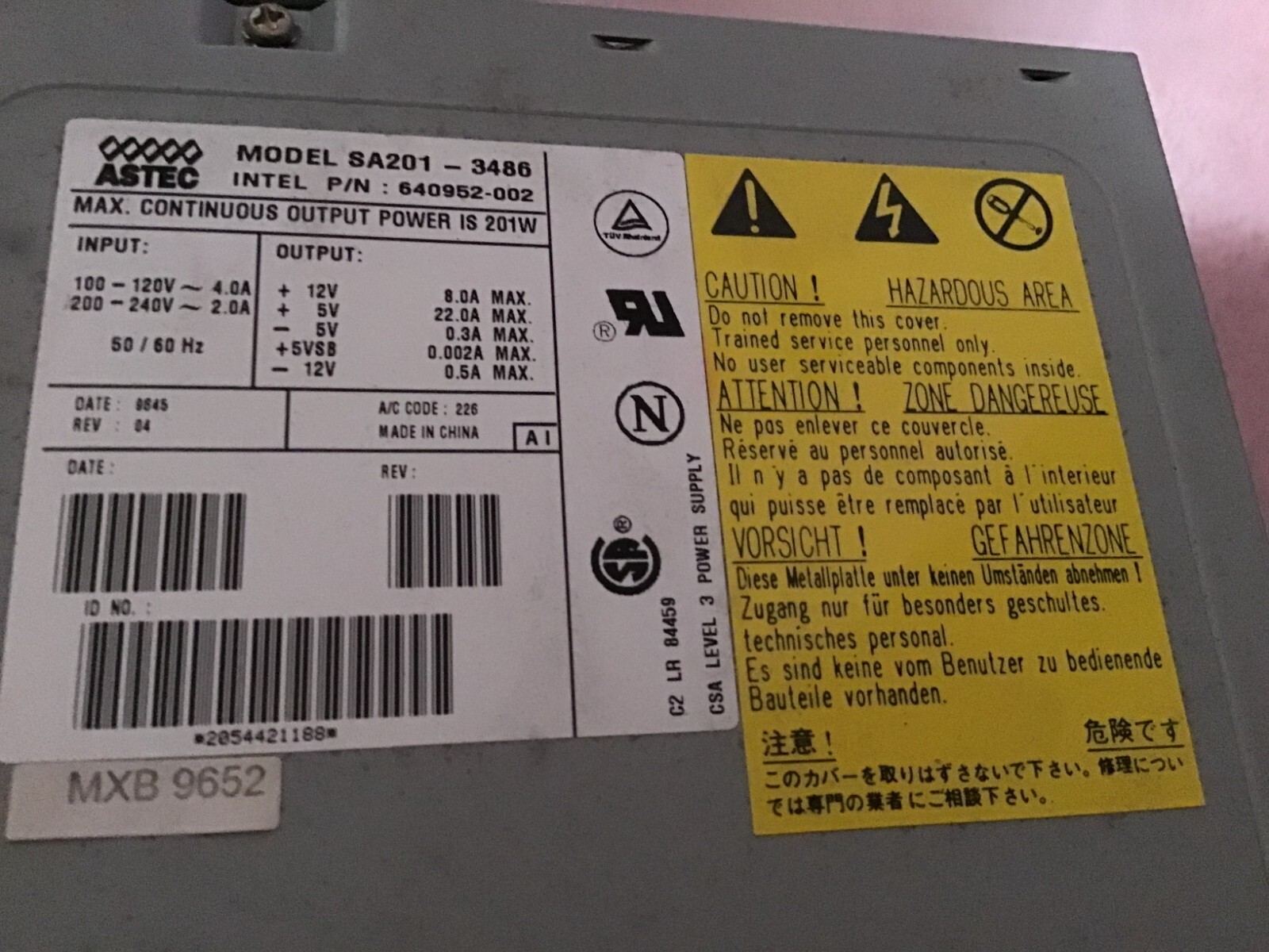 Astec SA201-3486 201 Watt AT Power Supply VINTAGE