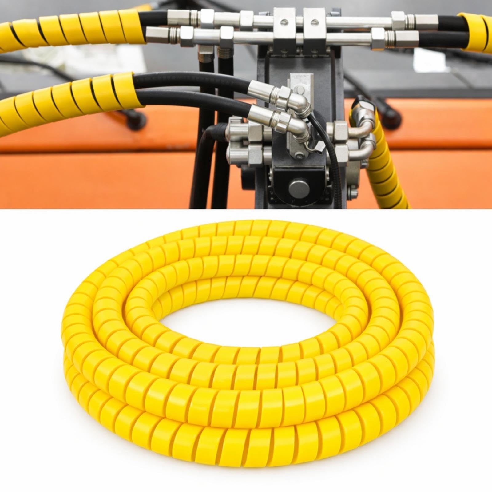 25ft 1/2in Spiral Wrap Hose Cable Protector Sleeve, Yellow, Heavy-Duty