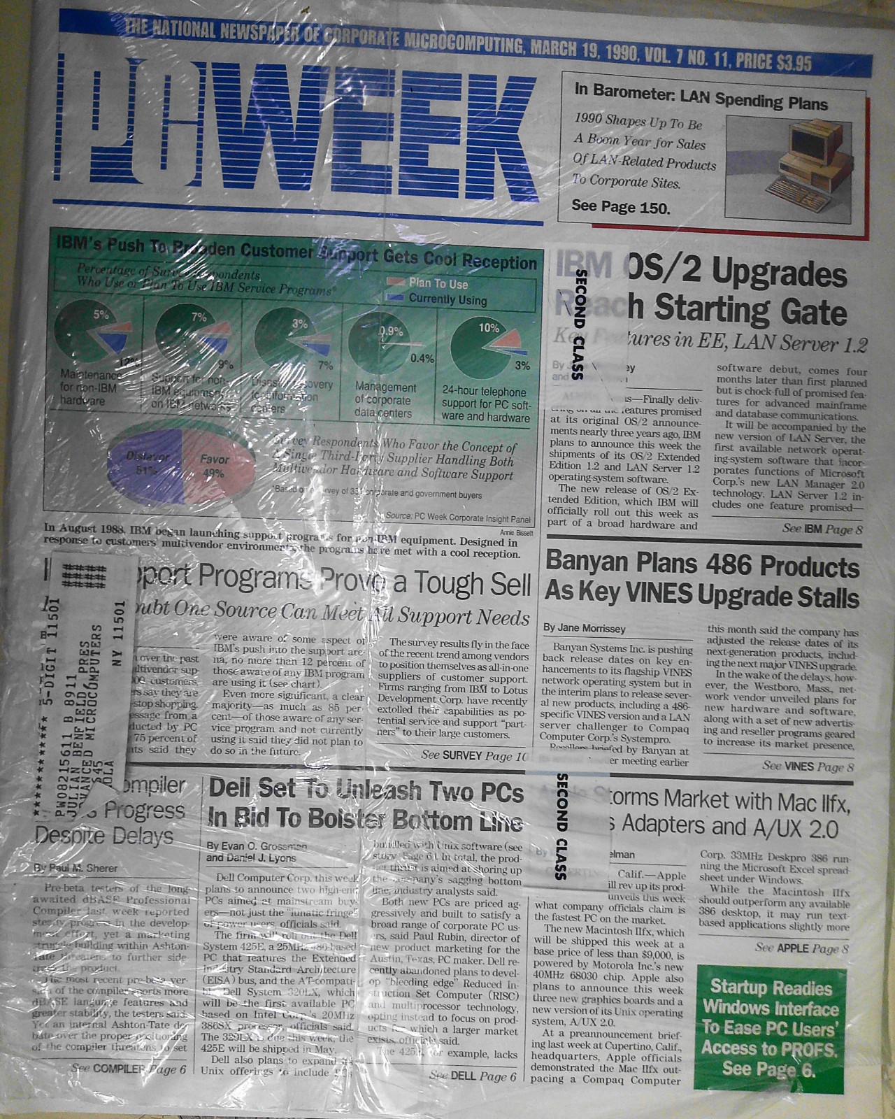 PC Week, March 19, 1990. New, sealed. IBM customer support & OS/2 upgrades, etc