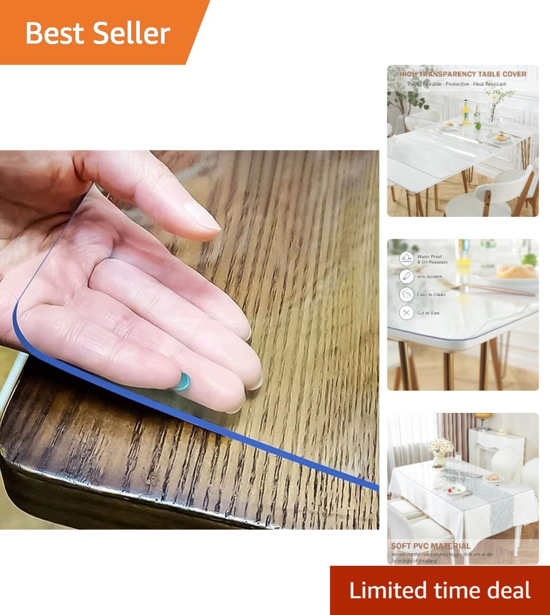 Versatile Clear Table Cover Protector - 16x36 Size, 1.5mm Thick for All Surfaces