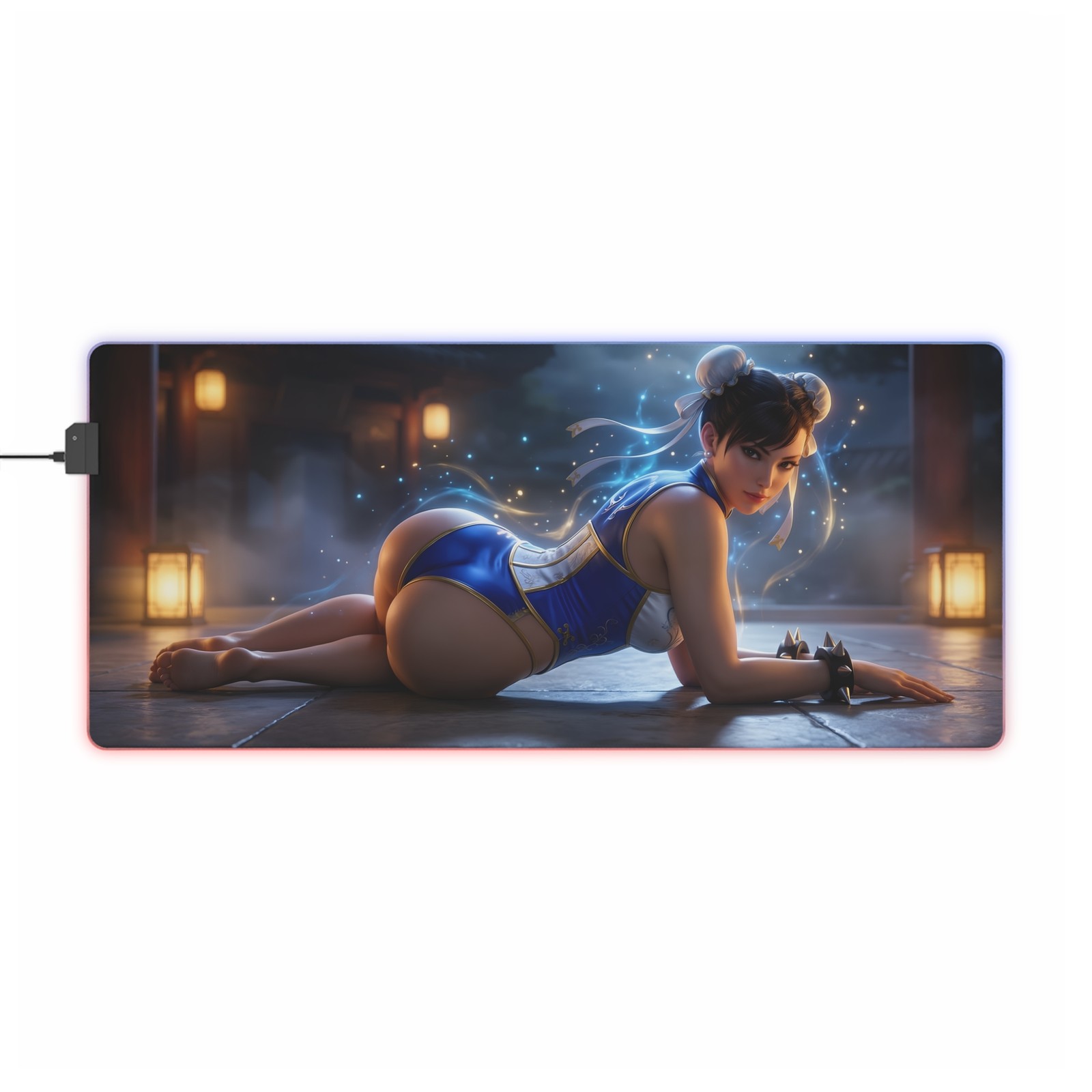 Street Fighter Mouse Pad, Chun-Li LED RGB Desk Mat, Gift for Gamer Decor