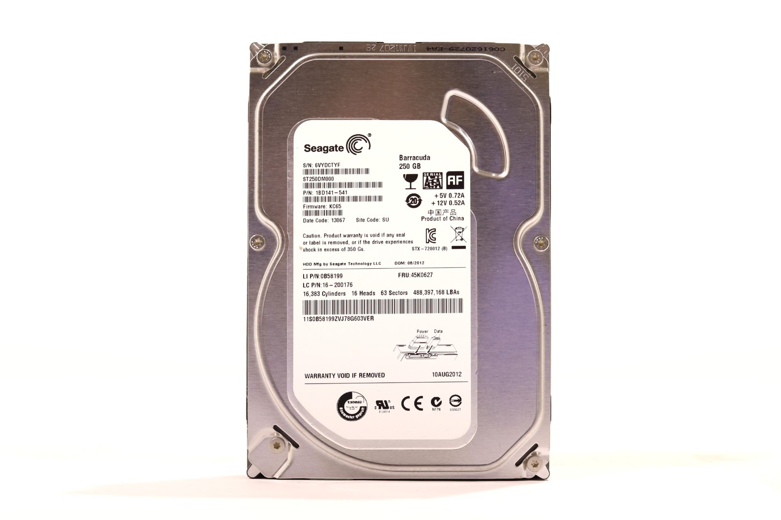 Lenovo ST260DM000 250GB 3.5" 6Gb/s 7.2K RPM SATA Hard Drive FRU P/N: 45K0627