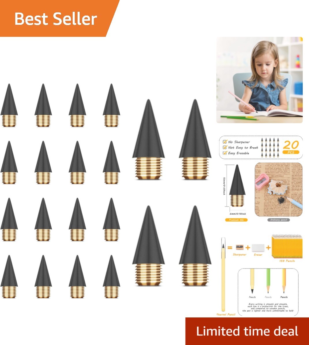 Eco-Friendly 20PCS Replaceable Graphite Nibs for Everlasting Writing Pleasure