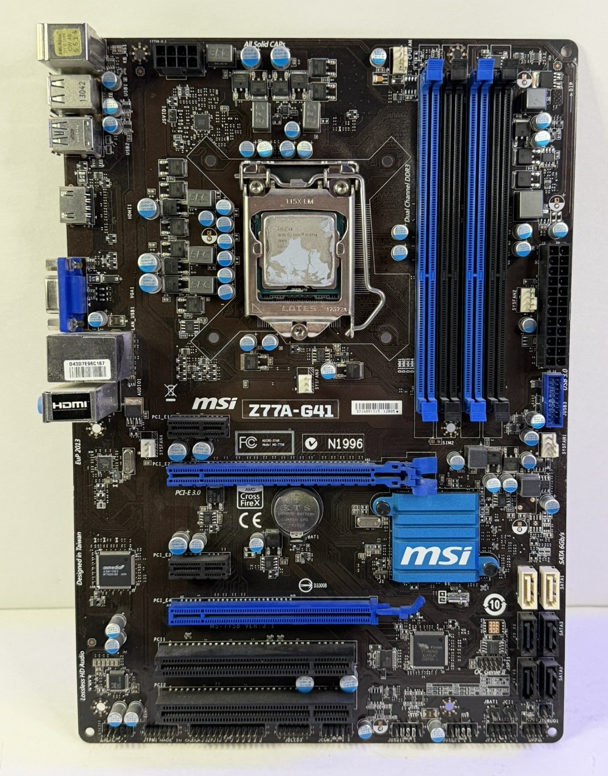 MSI Z77A-G41 Motherboard DDR3 ATX HDMI w Intel Core i7 3770 3.4 GHZ WORKS