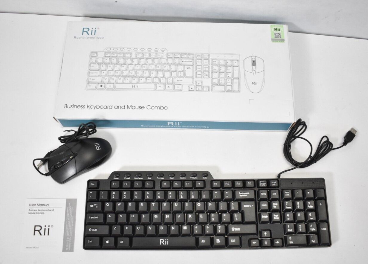 Rii Business Keyboard & Mouse Combo Black Computer Accessory Slim Size RK203