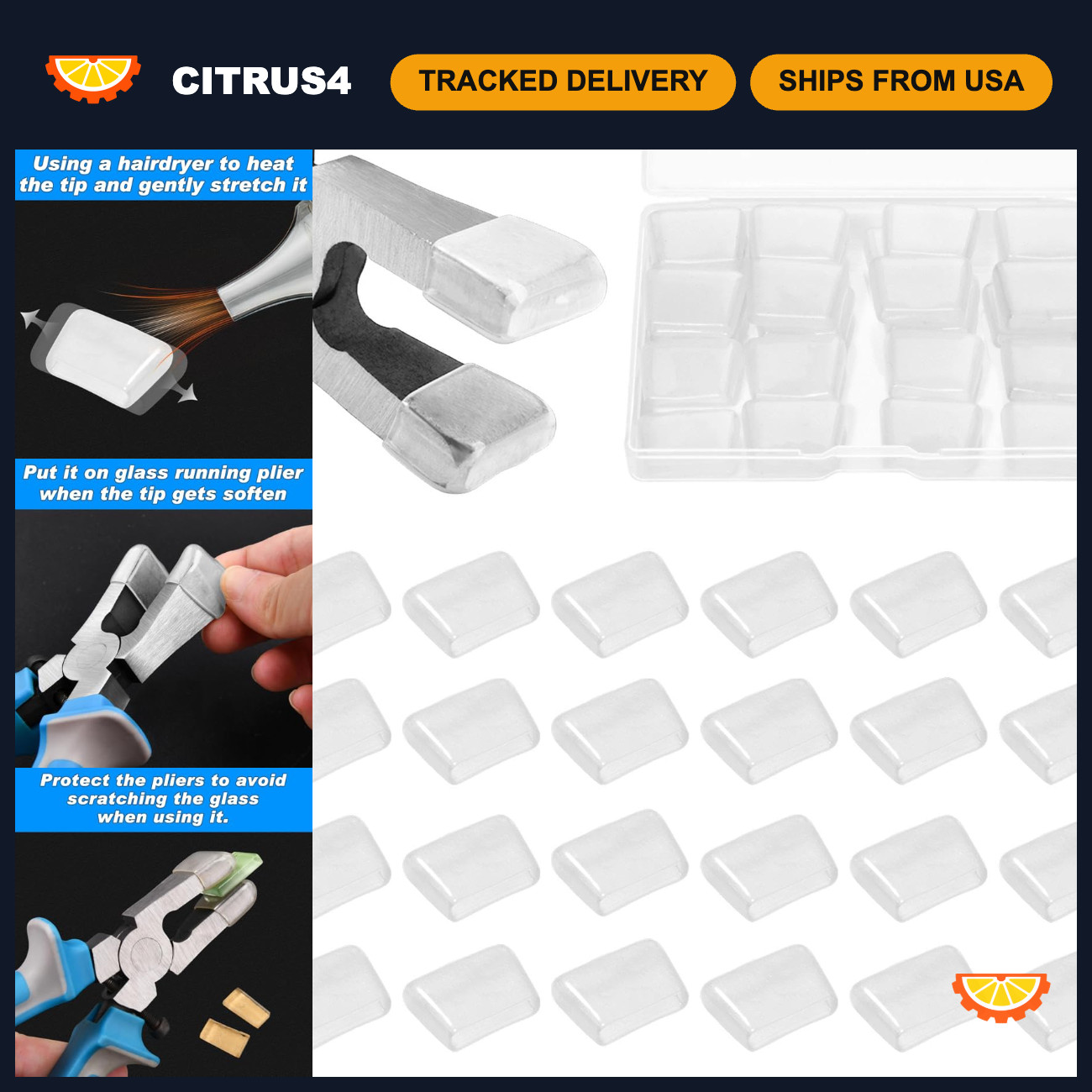 24PCS Replacement Rubber Tips Kit for 6" Glass Running Pliers - Curved Jaws, Sta