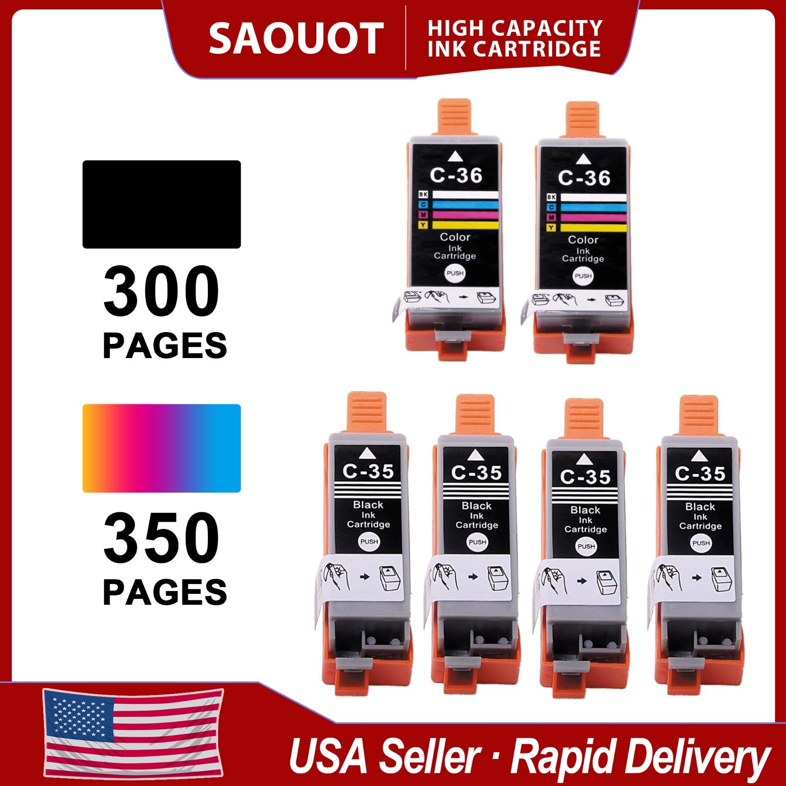 6PK Ink Cartridges PGI-35 CLI-36 use for Canon Pixma Photo iP100 iP110 TR150