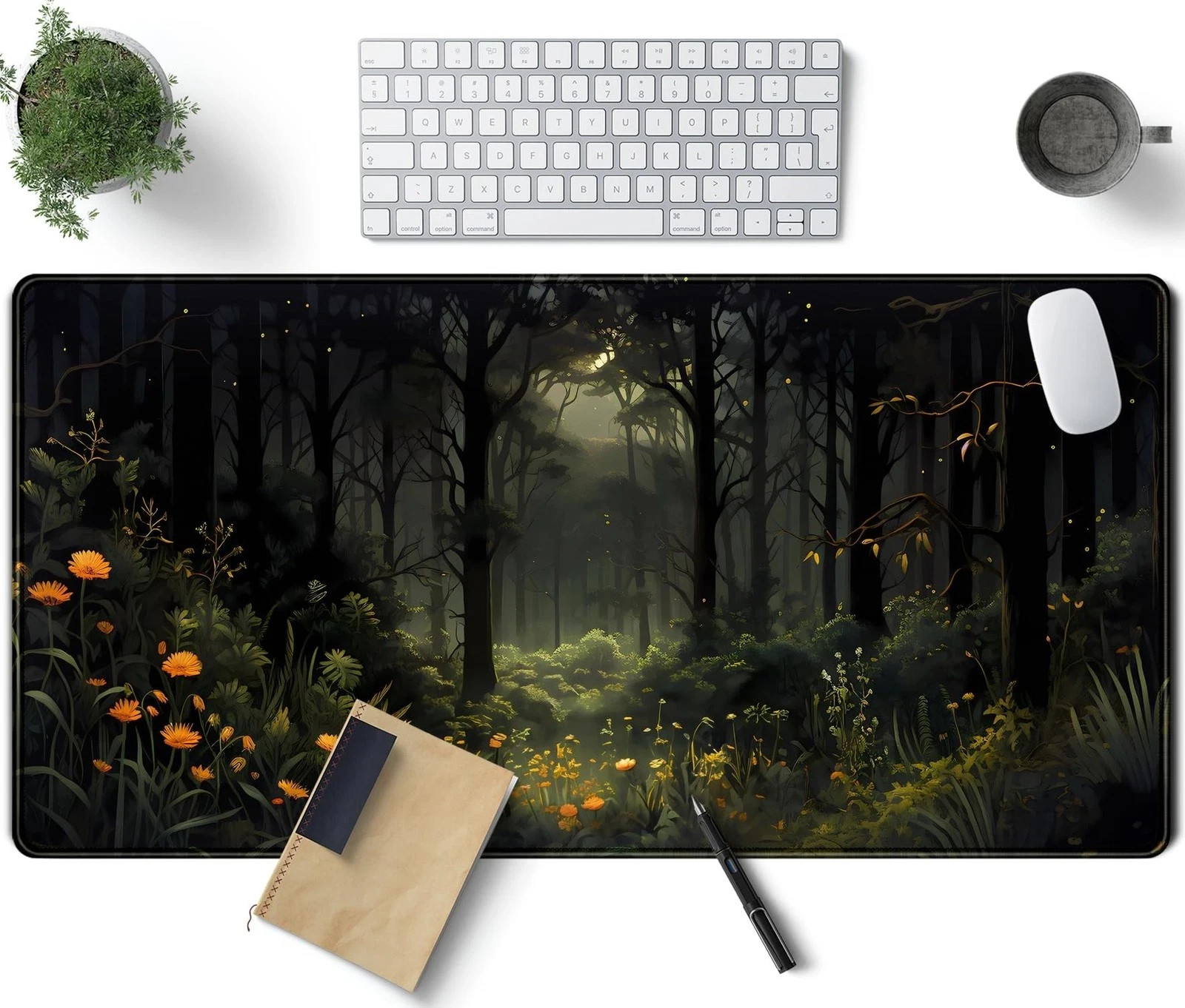 Dark Forest Desk Mat Mouse pad, Green Nature Deskmat XXL Large Extended Aesth...
