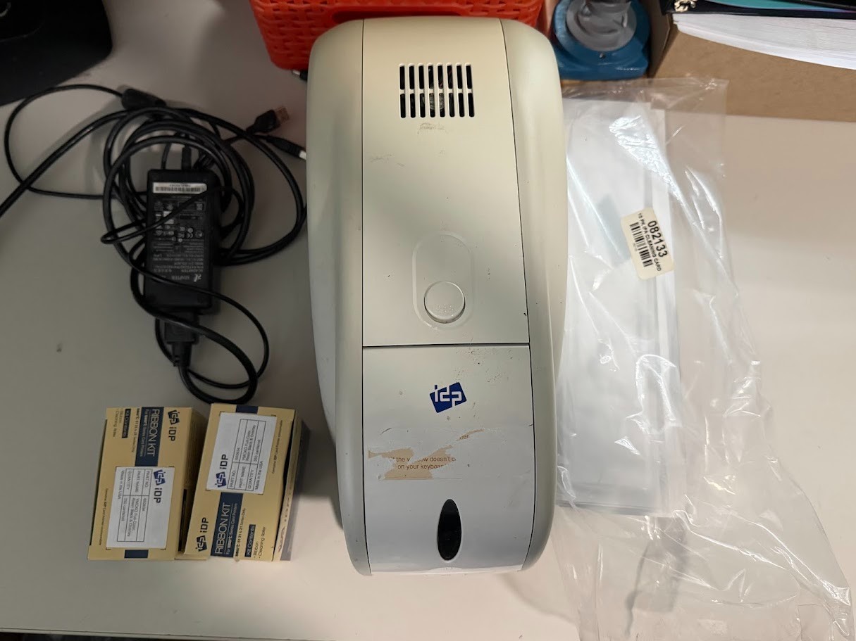 IDP SMART-30S ID Card Printer w/ 2 New Ribbons, Cleaning Cards & Power Supply