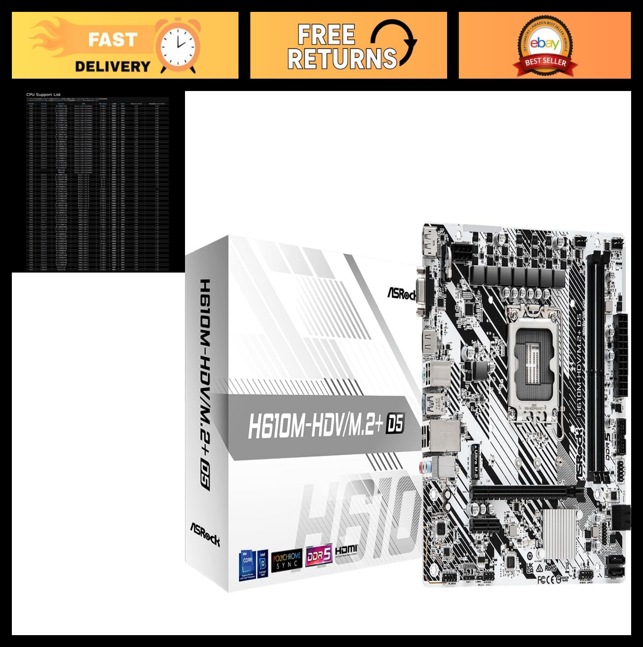 Micro ATX Motherboard LGA 1700, DDR5, Intel H610, SATA 6Gb/s, M.2 Slot