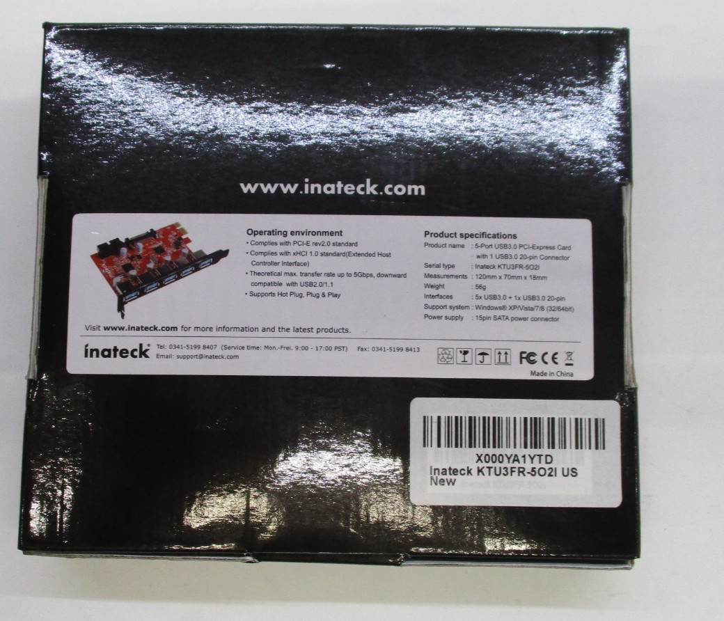 Inateck KTU3FR-5O2I 5-Port USB 3.0 PCI-E Expansion Card Mac Pro Windows T8 E11