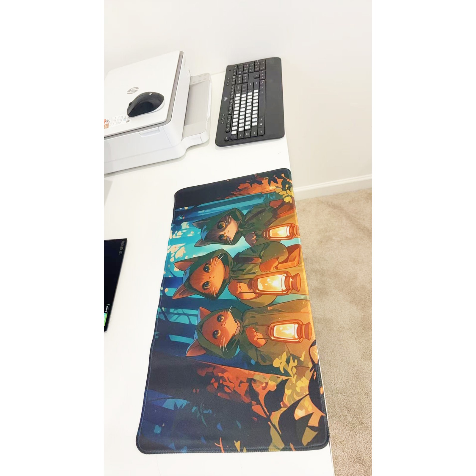 Enchanted Forest Lantern Cat Large Gaming Desk Mouse Pad 23.6"x11.5" Non-Slip