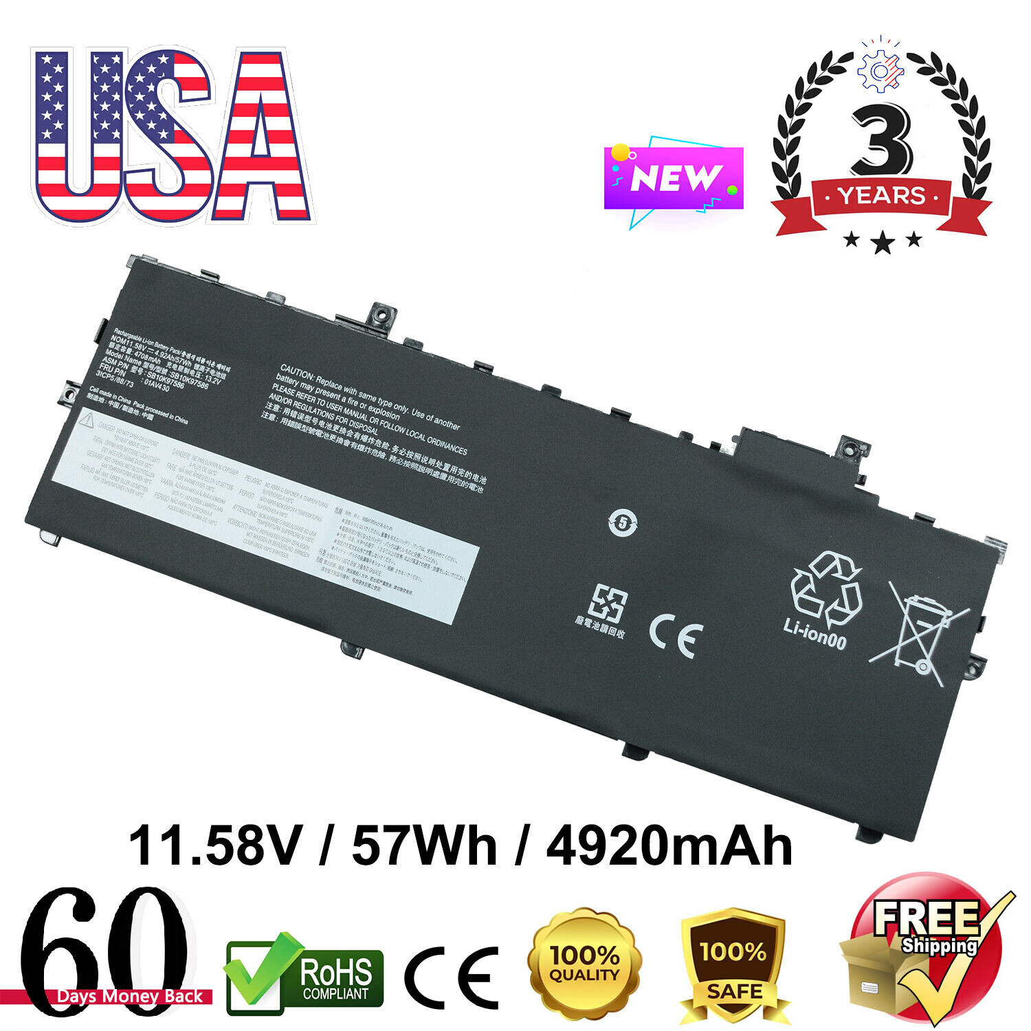 FRU P/N 01AV430 01AV494 01AV429 Battery For Lenovo Thinkpad X1 Carbon 2017 2018