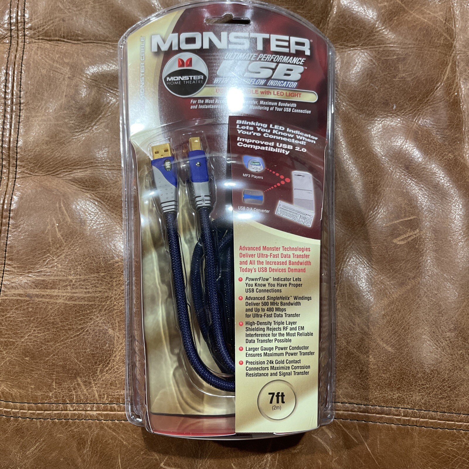 Monster Ultimate Performance 7ft USB cable w/ Power indicator 119067-00 - NEW