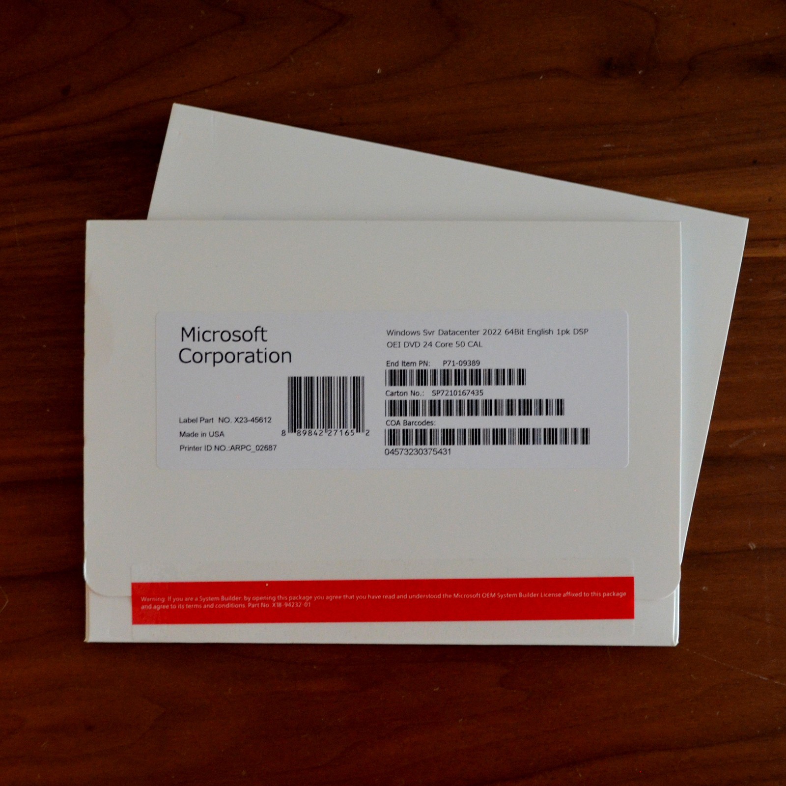 Win Server Datacenter 2022 64-Bit DVD 24 Core 50 DAL US **