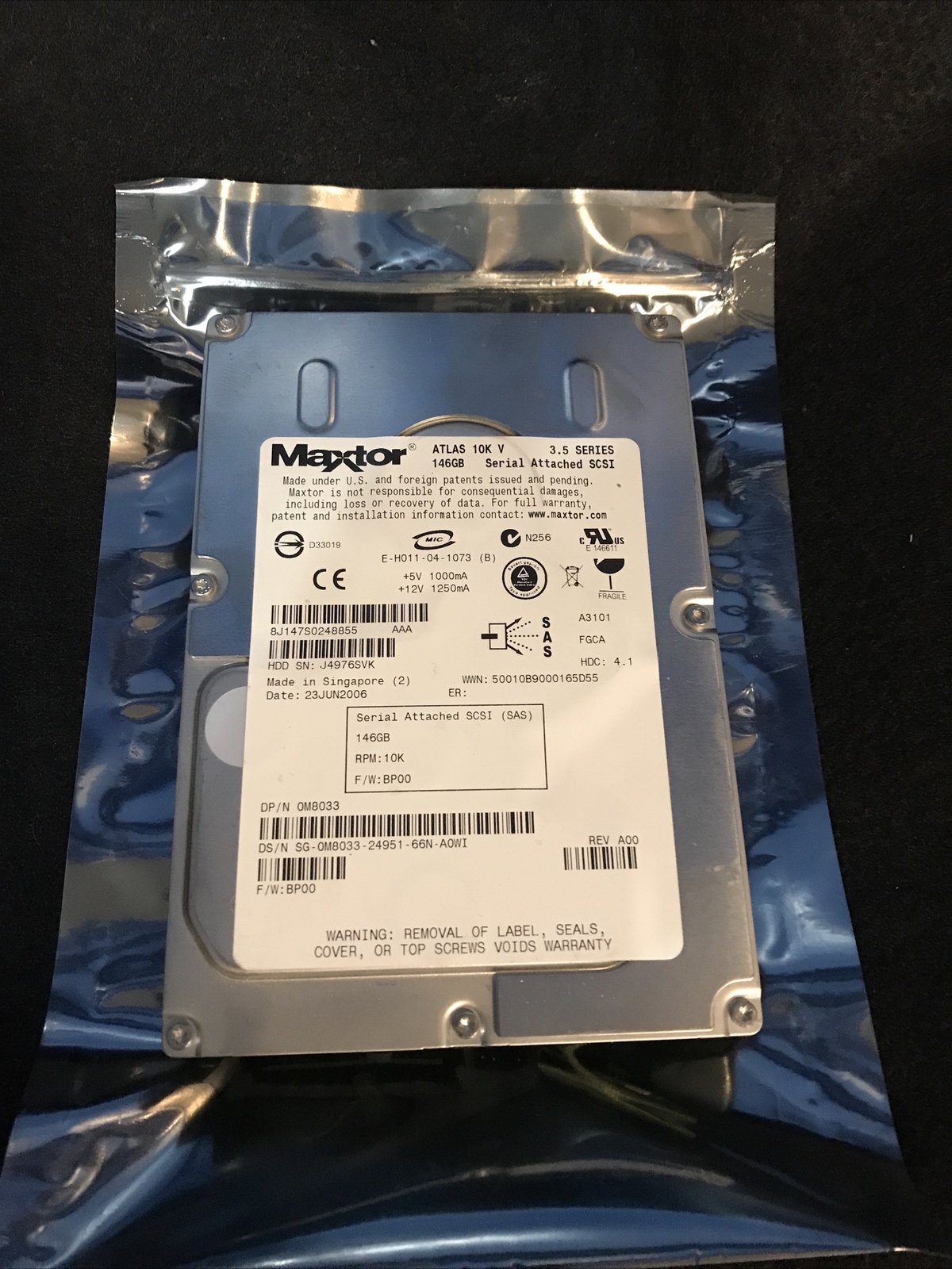 Maxtor 8J147S0448855 146GB  3.5 10K RPM SCSI (SAS) HDD Dell PN M8033